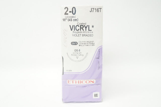 Ethicon J716T 2-0 VICRYL, OS-8, 40mm 1/2c, 18inch (x) - Pack of 24