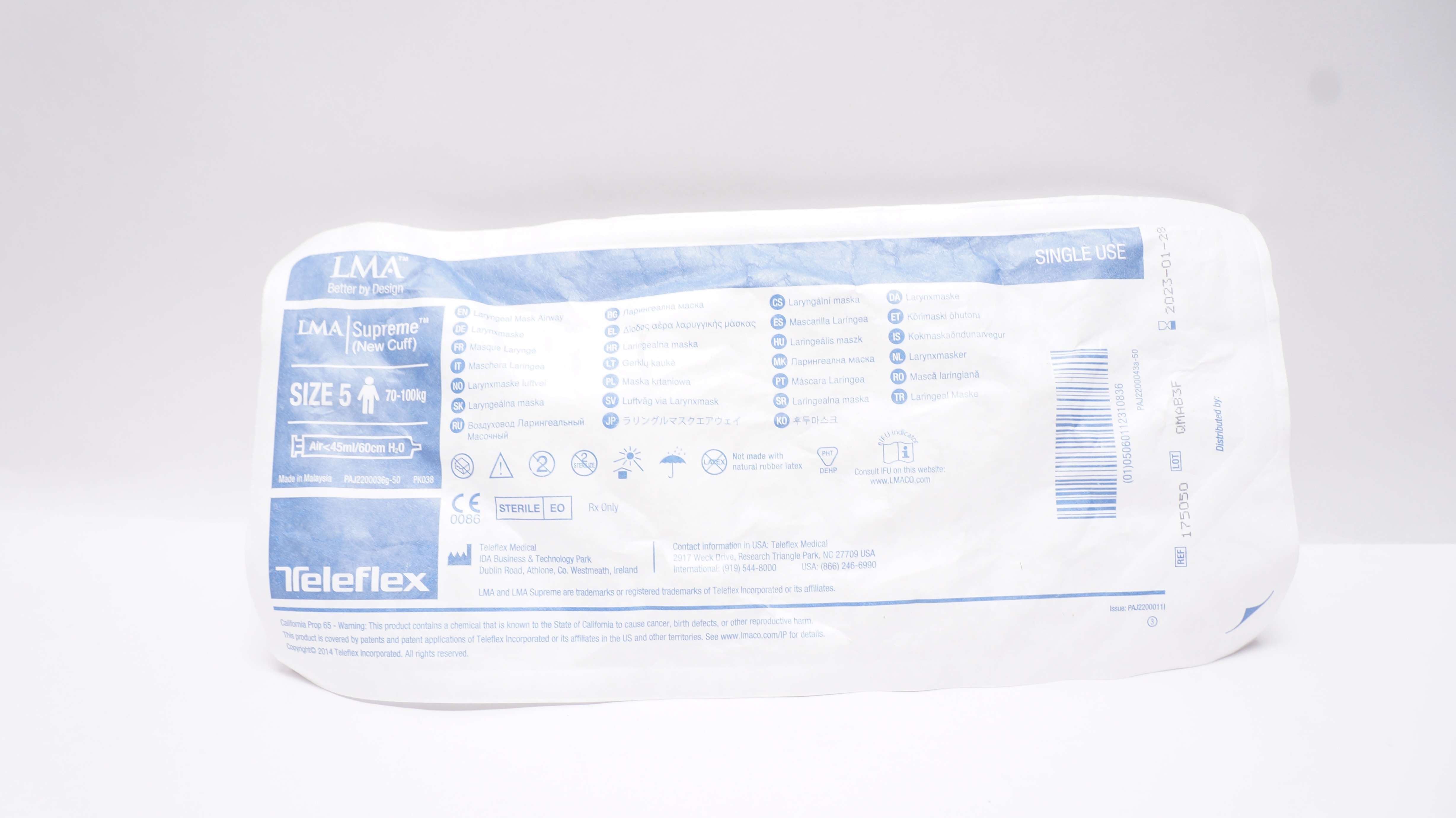 Teleflex 175050 LMA Laryngeal Mask Airway Size 5 70-100kg Air<45ml/60cm H2O (x)