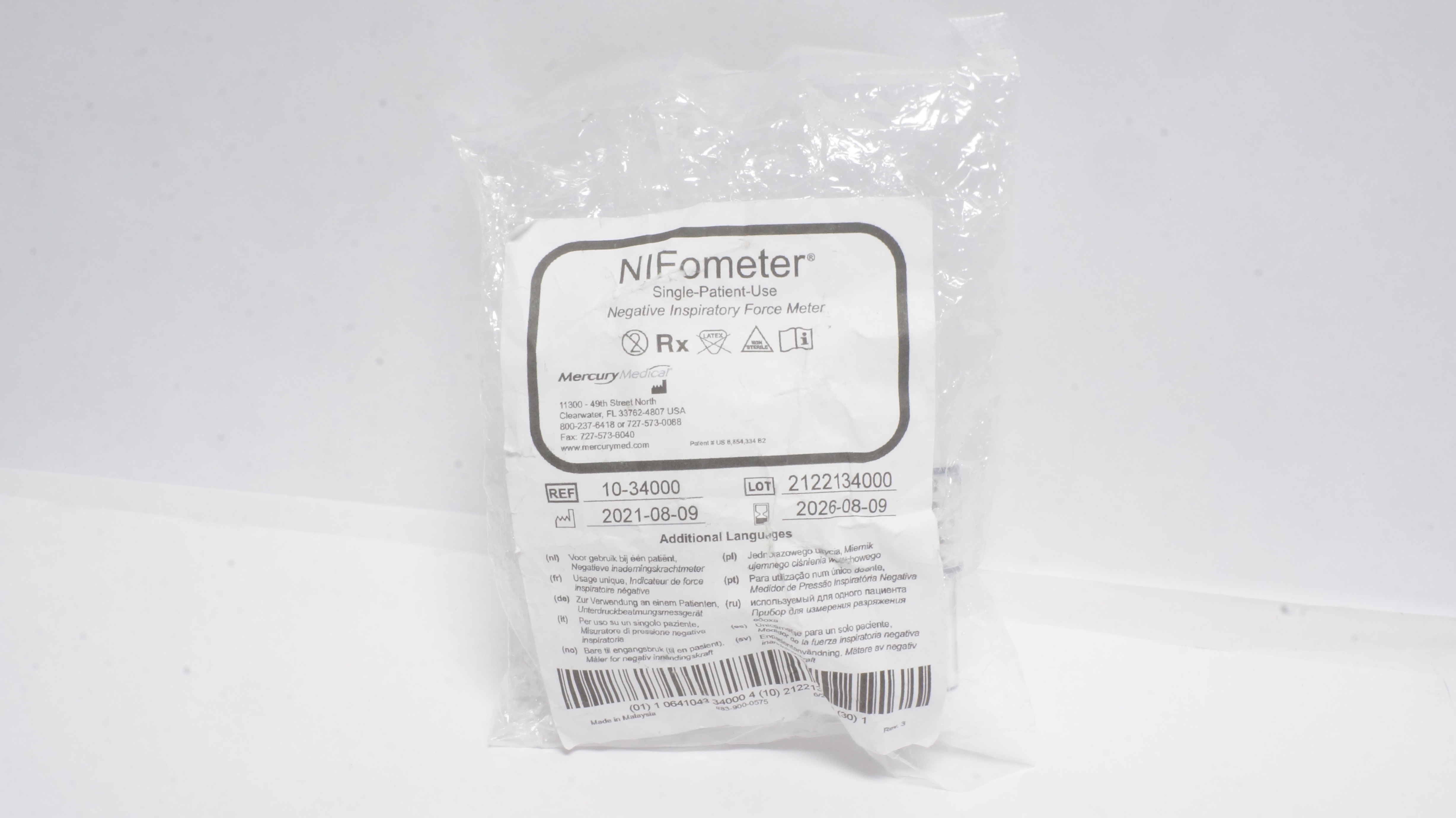Mercury Medical 10-34000 NIFometer Negative Inspiratory Force Meter