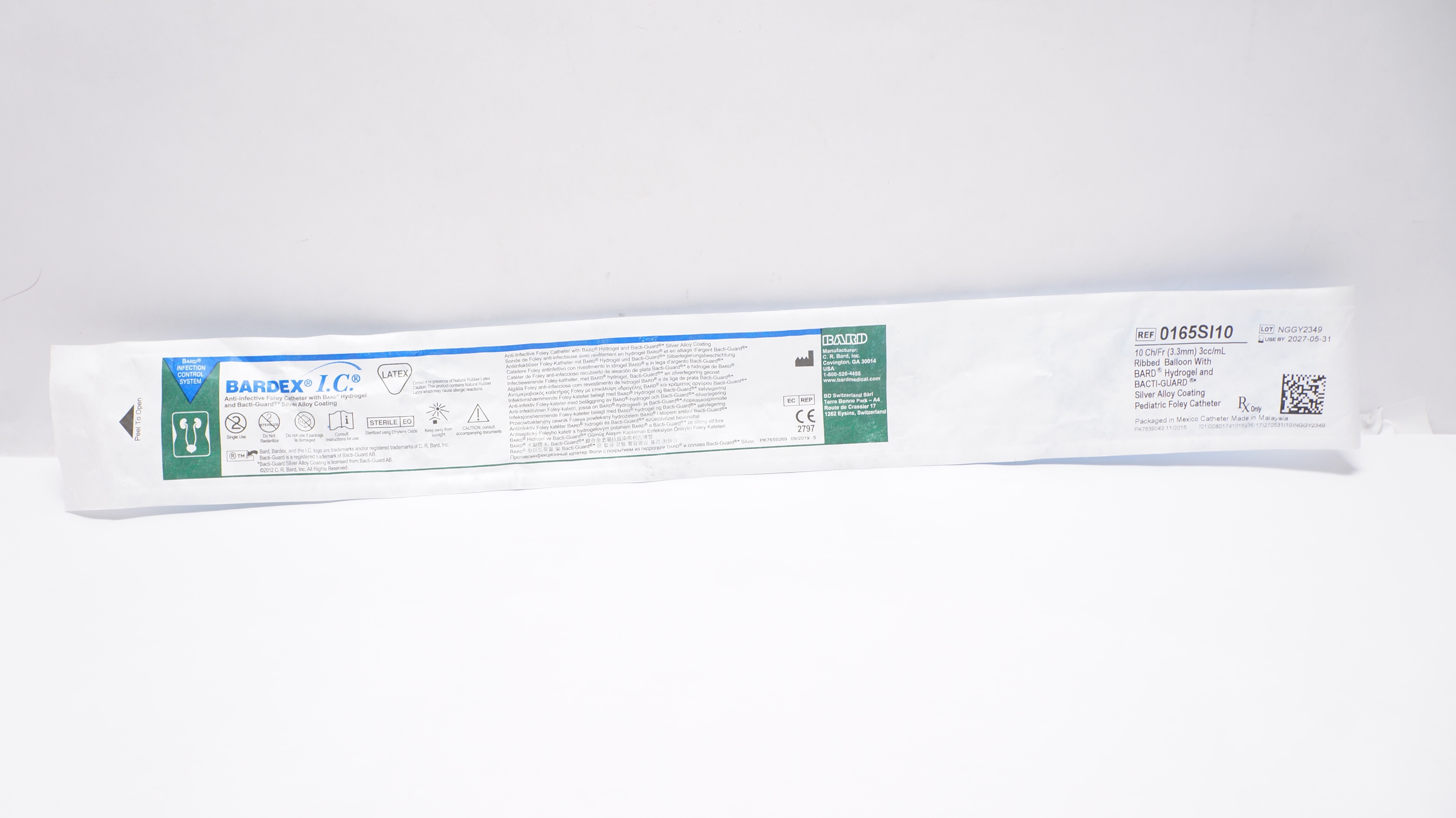 Bard 0165SI10 Bardex I.C. Anti-infective Foley Cath. 10Ch/Fr 3cc/ml Balloon