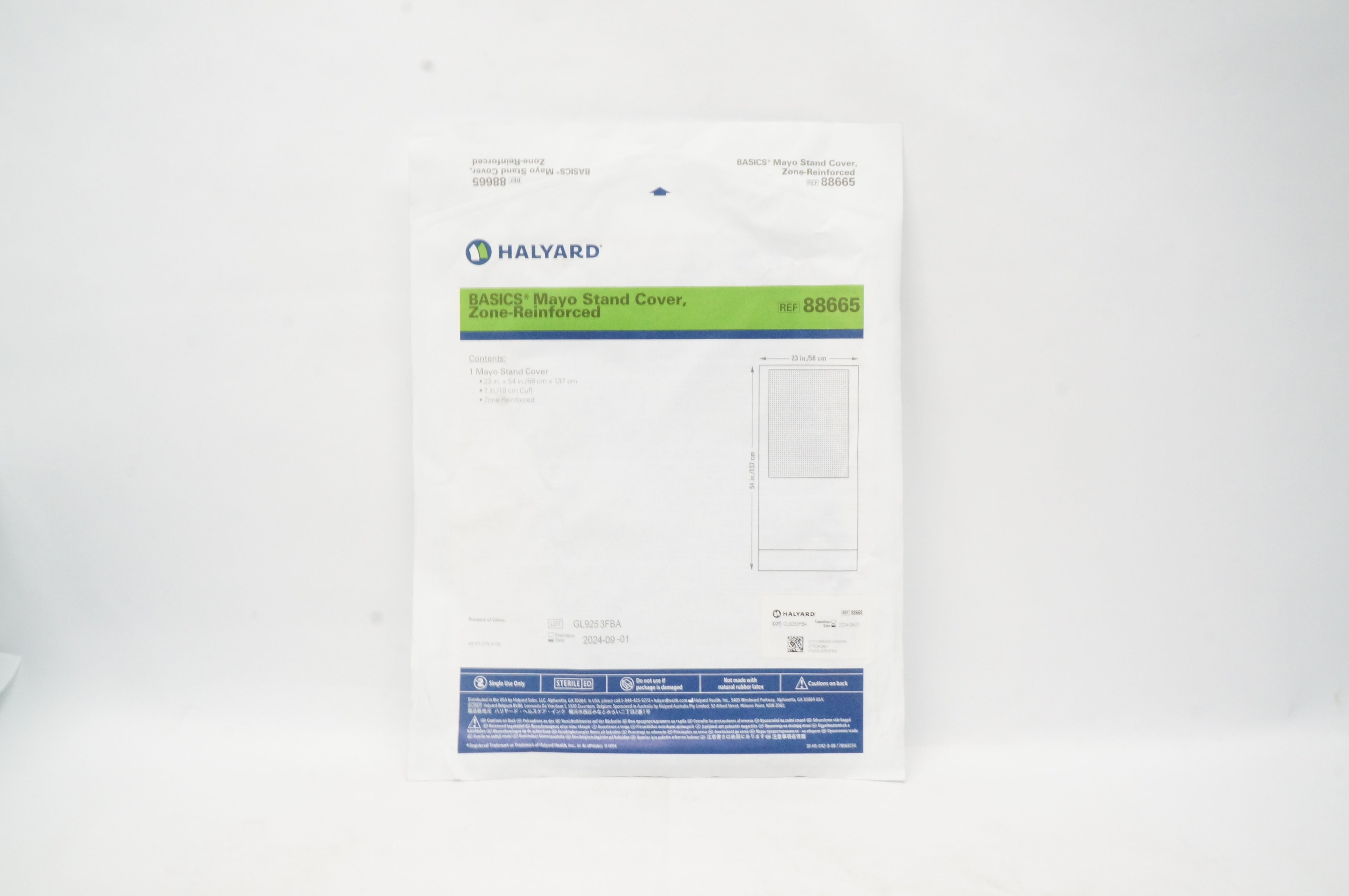 Halyard 88665 BASICS Mayo Stand Cover, Zone-Reinforced, 23inch x 54inch