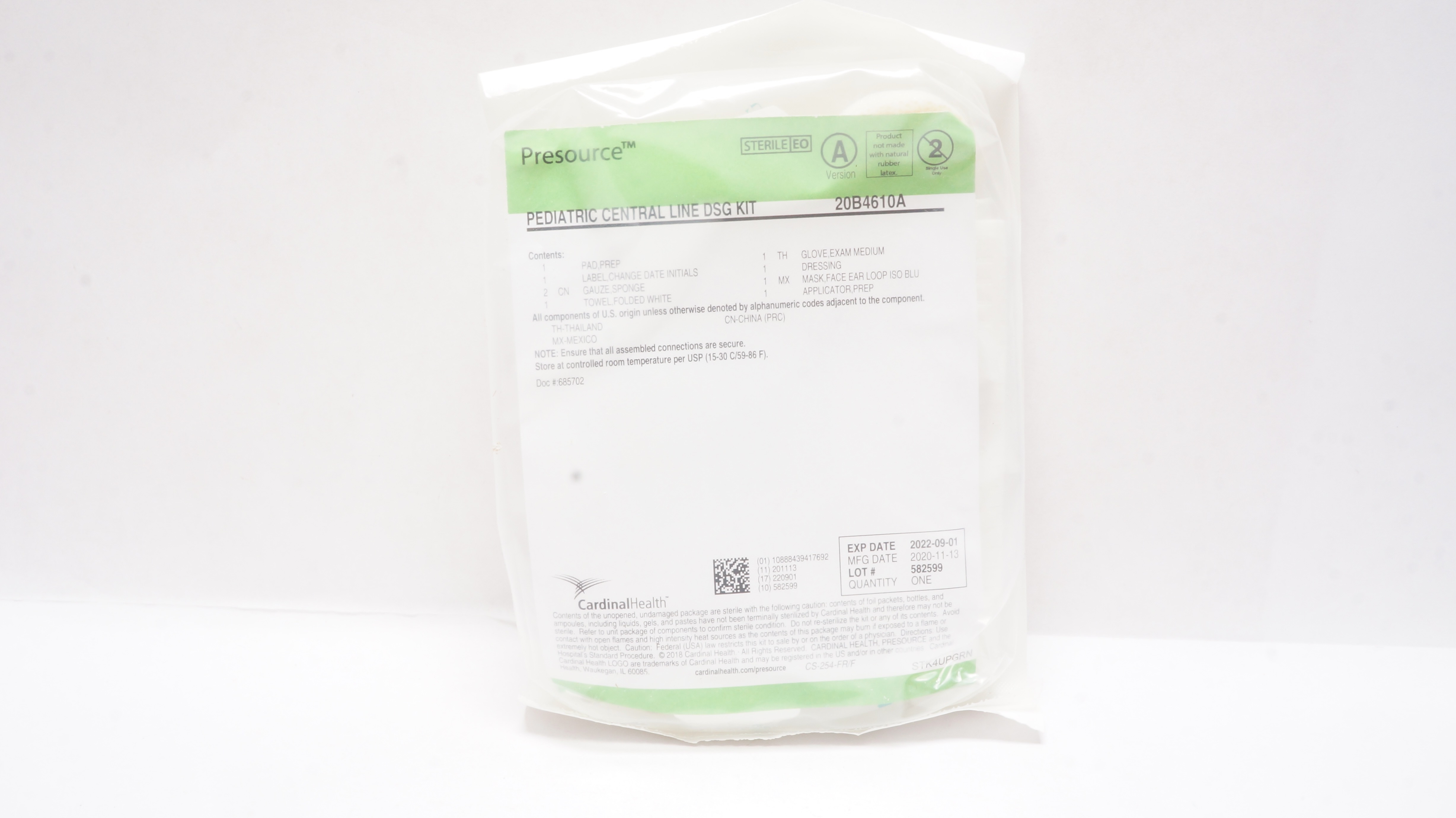 Cardinal Health 20B4610A Presource Pediatric Central Line DSG Kit (x)