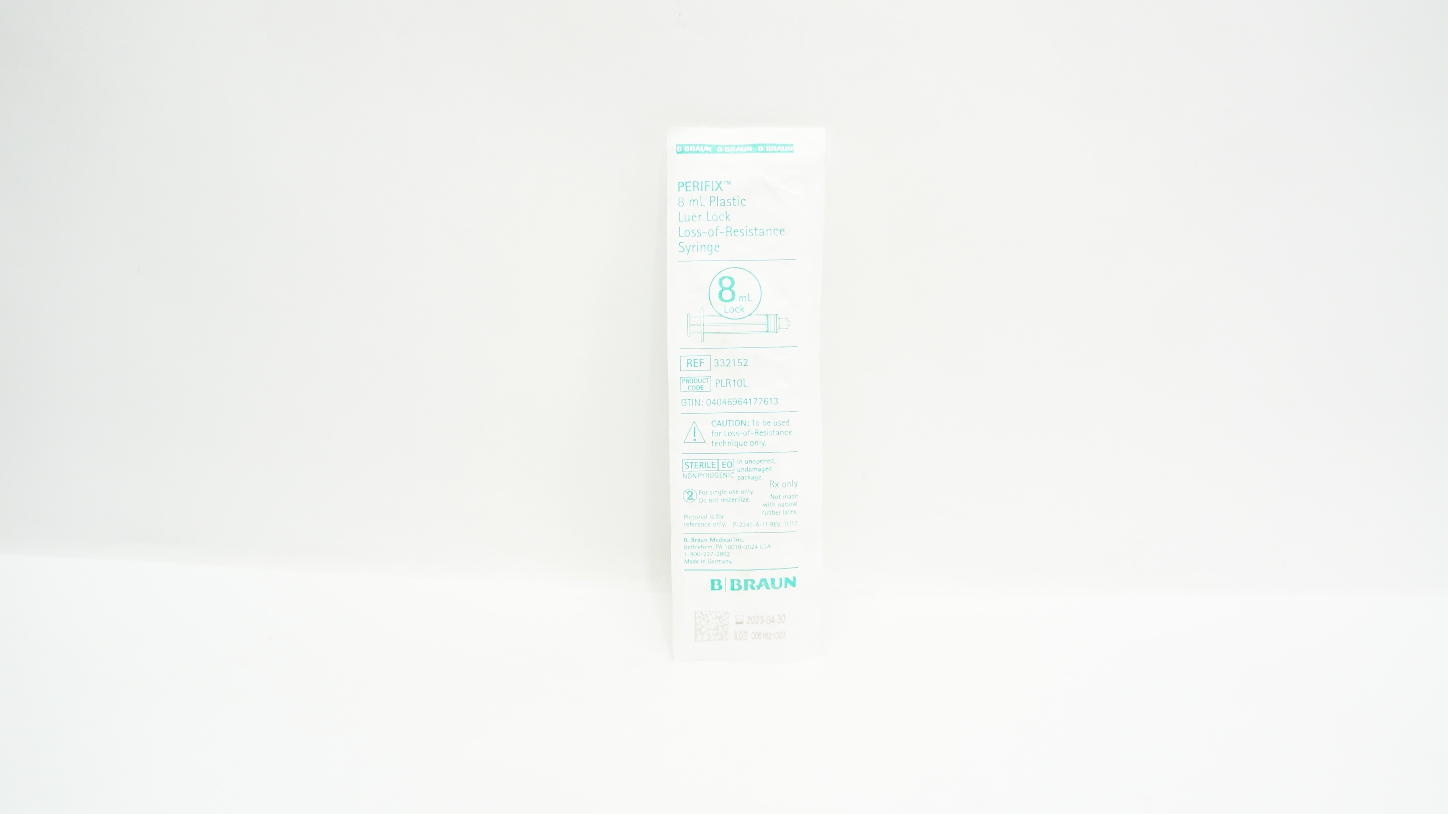 Braun 332152 Perifix 8mL Plastic Loss-of-Resistance Syringe Luer Lock (x)