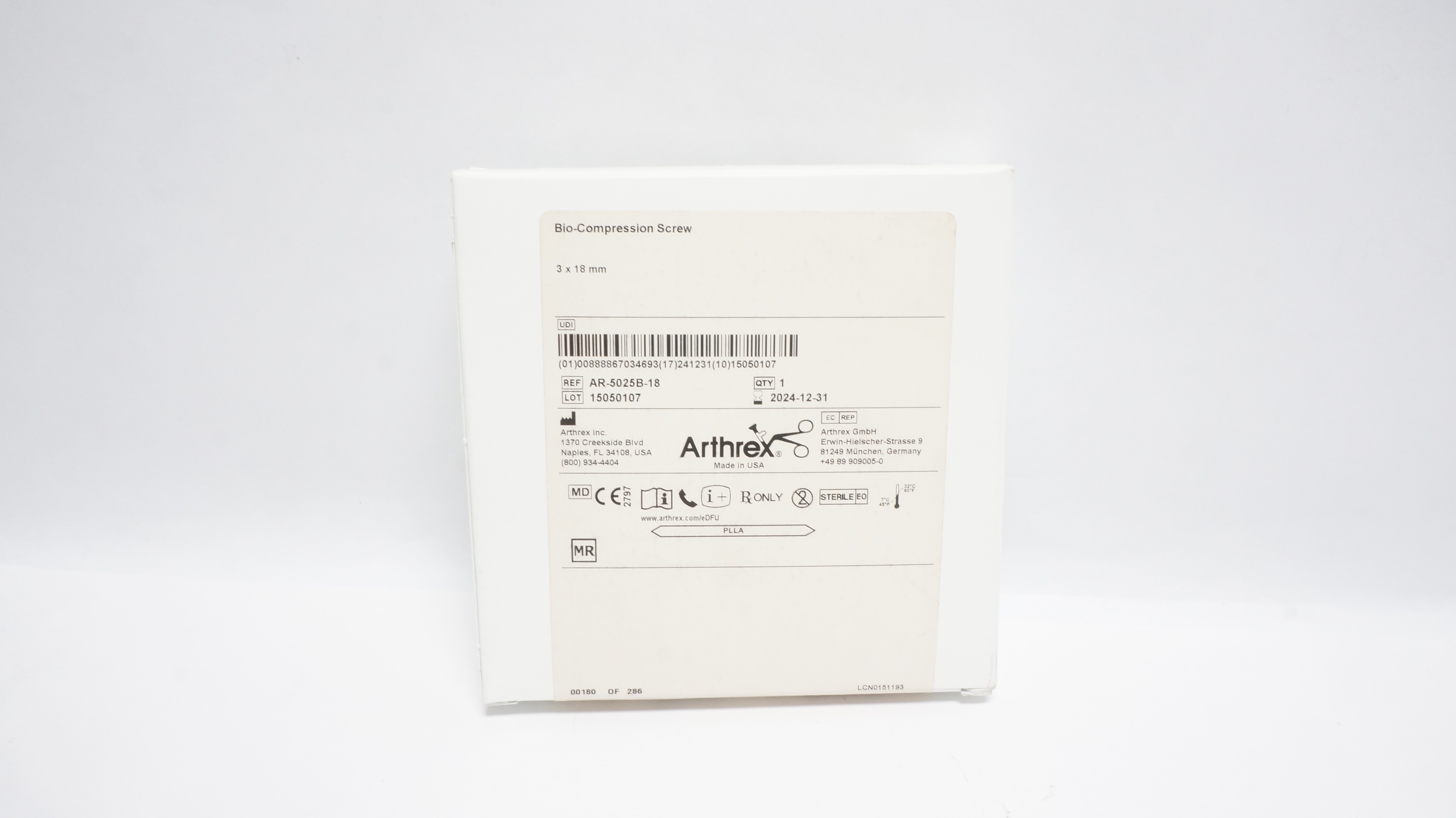 Arthrex AR-5025B-18 Bio-Compression Screw 3mm x 18mm x 3.7mm (x)