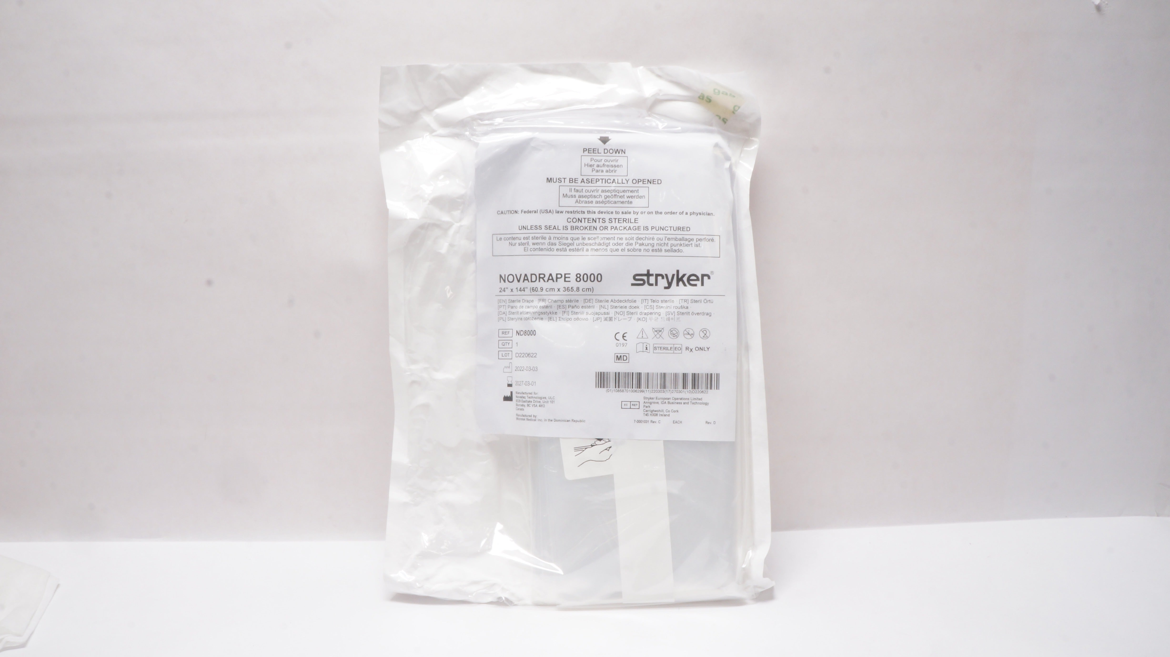Microtek ND8000 Stryker NOVADRAPE 8000 Sterile Drape 24inch x 144inch