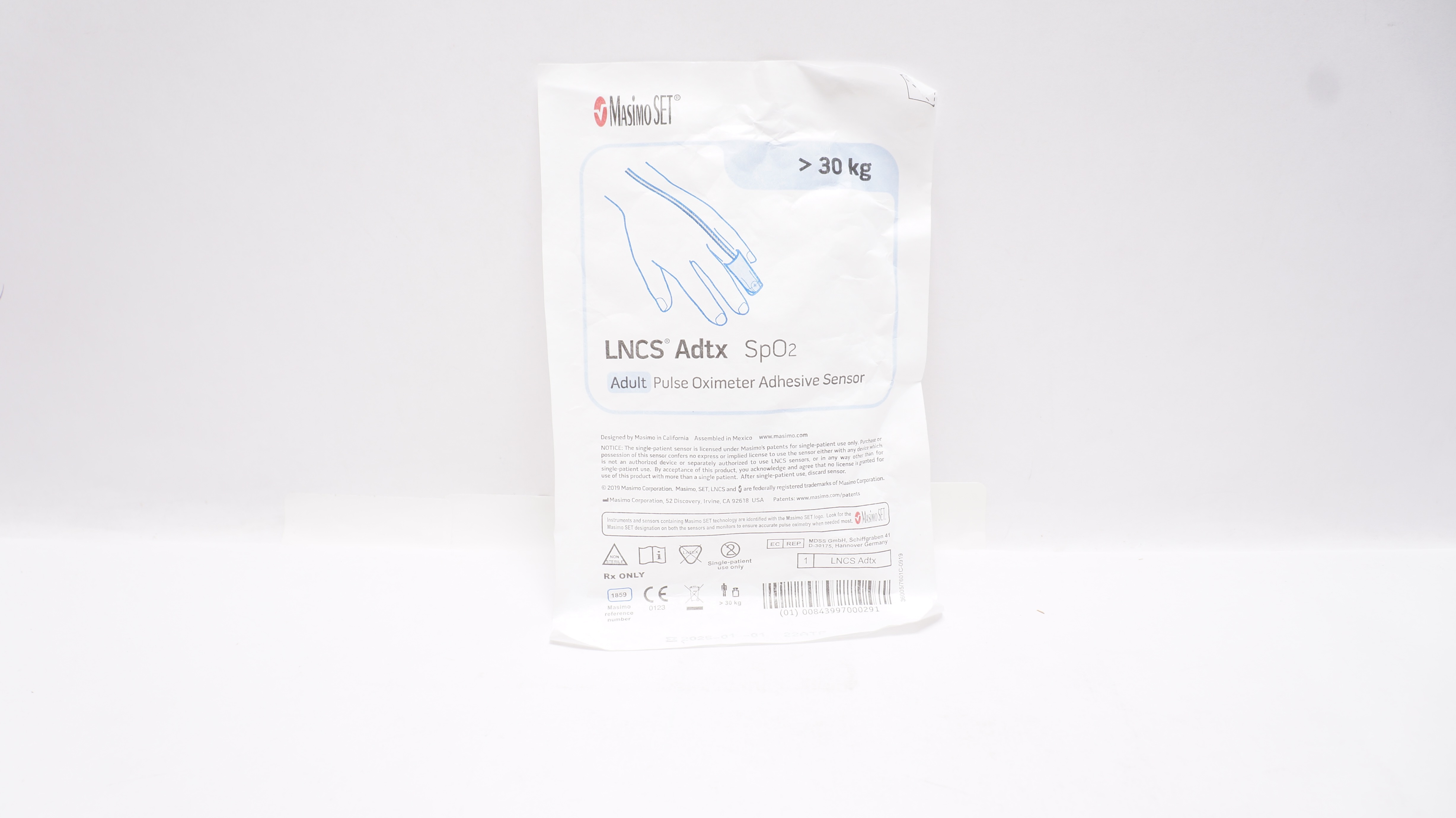 MasimoSet 1859 LNCS Adtx SpO2 Adult Pulse Oximeter Adhesive Sensor >30kg
