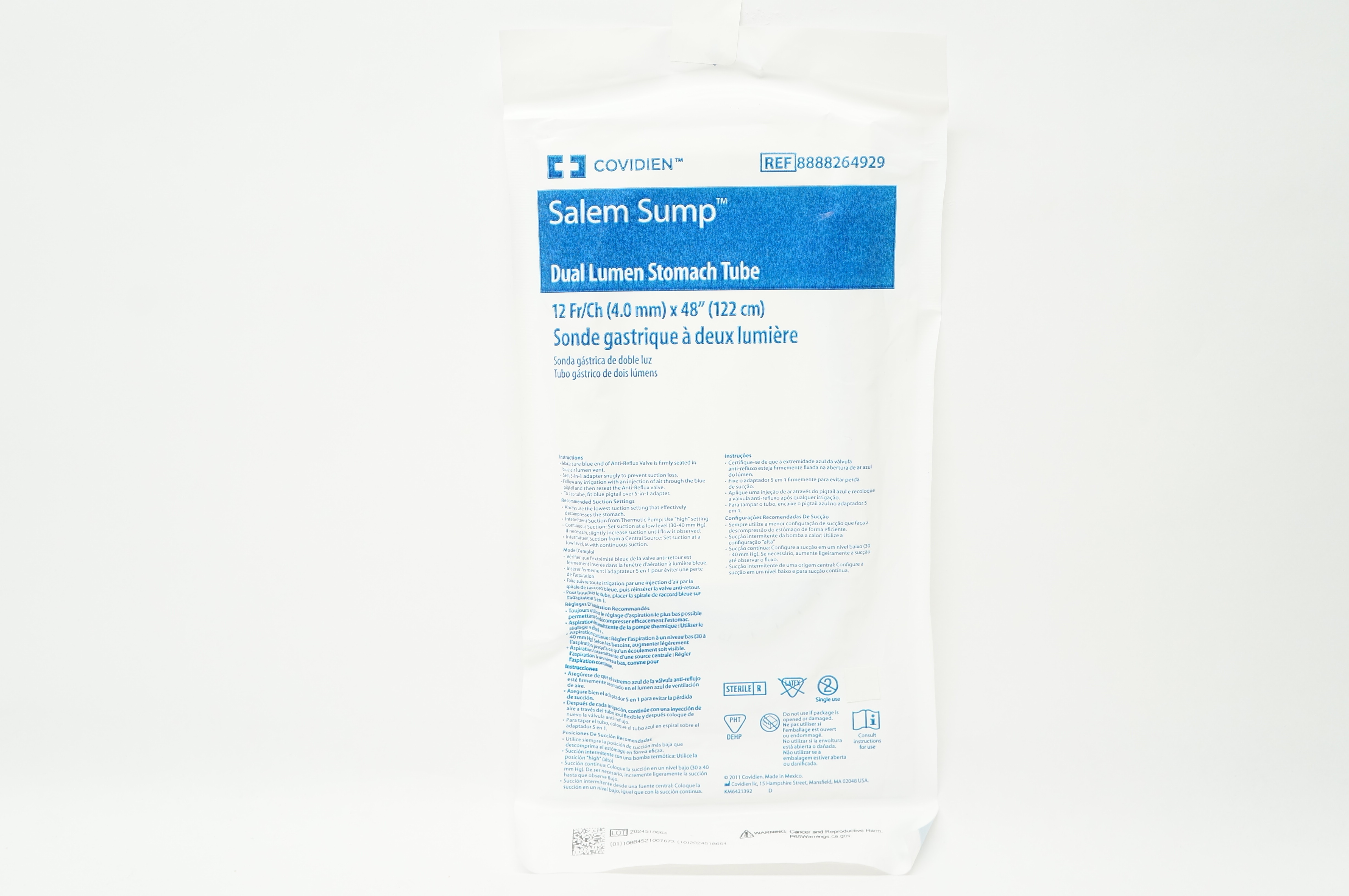 Covidien 8888264929 Salem Sump Dual Lumen Stomach Tube 12Fr/Ch x 48 inch