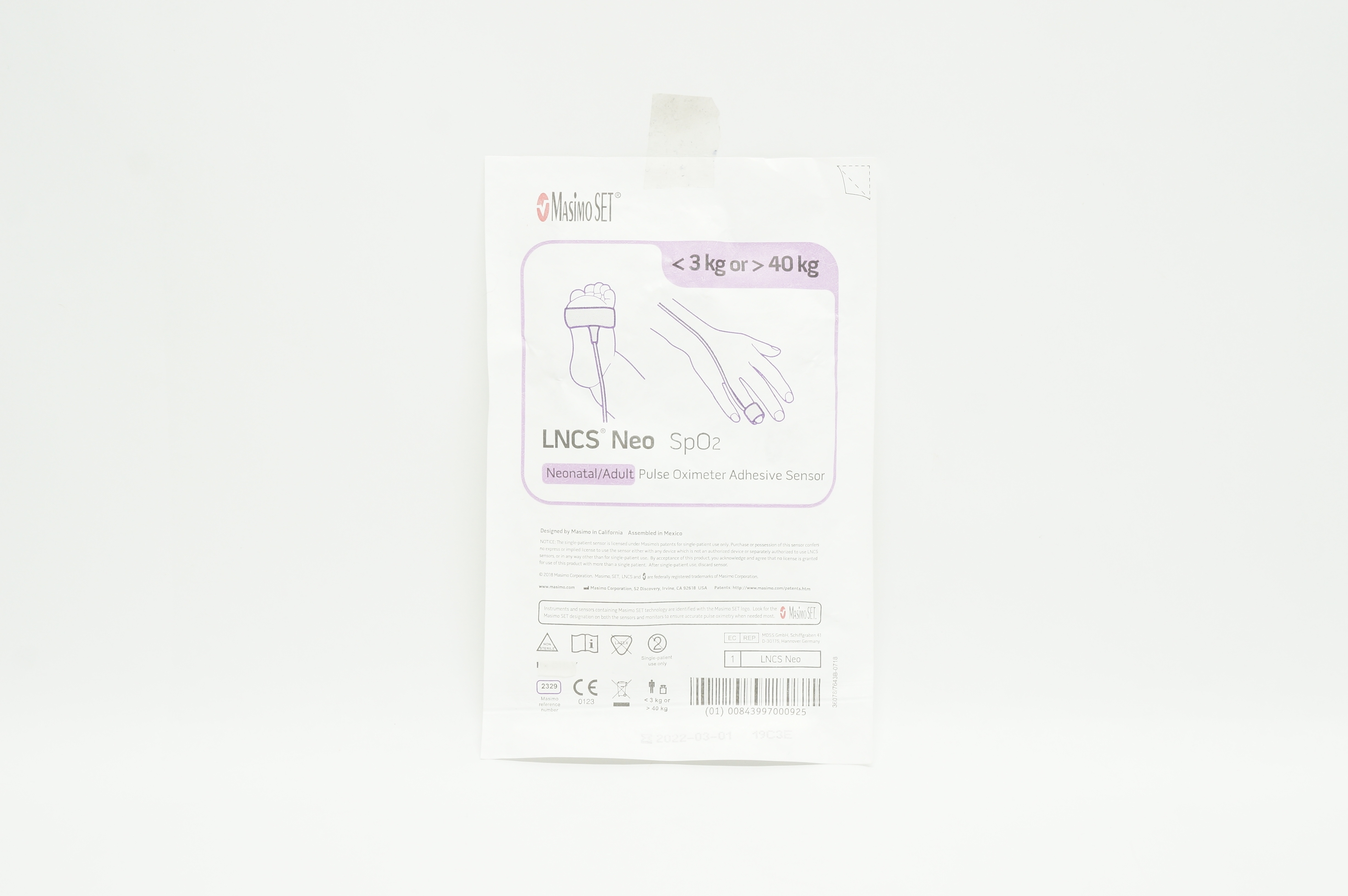 MasimoSet 2329 Neonatal/Adult Pulse Oximeter Adhesive Sensor < 3kg or > 40kg