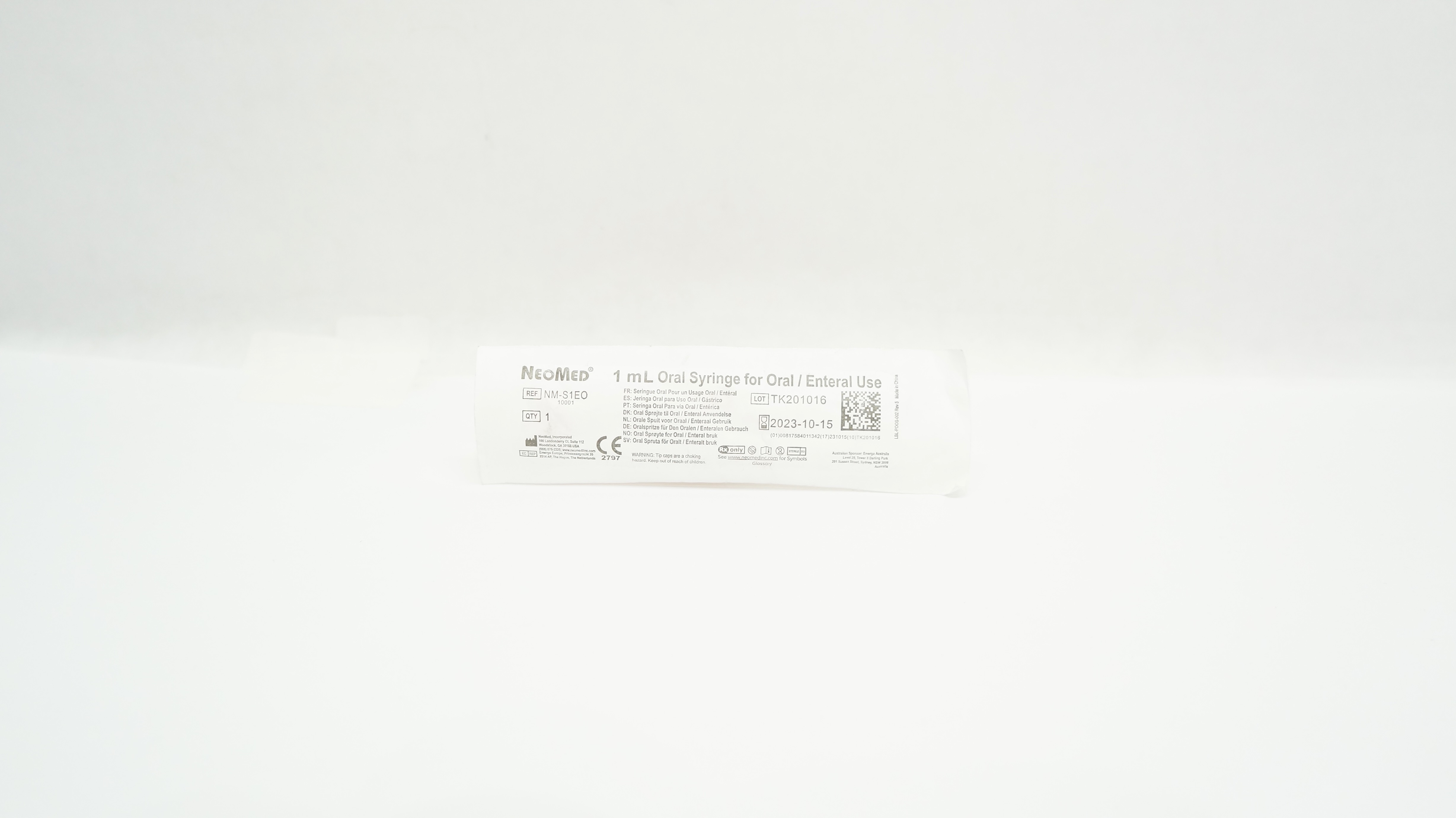 Avanos NM-S1EO NeoMed Oral Syringe For Oral/External Use, 1mL