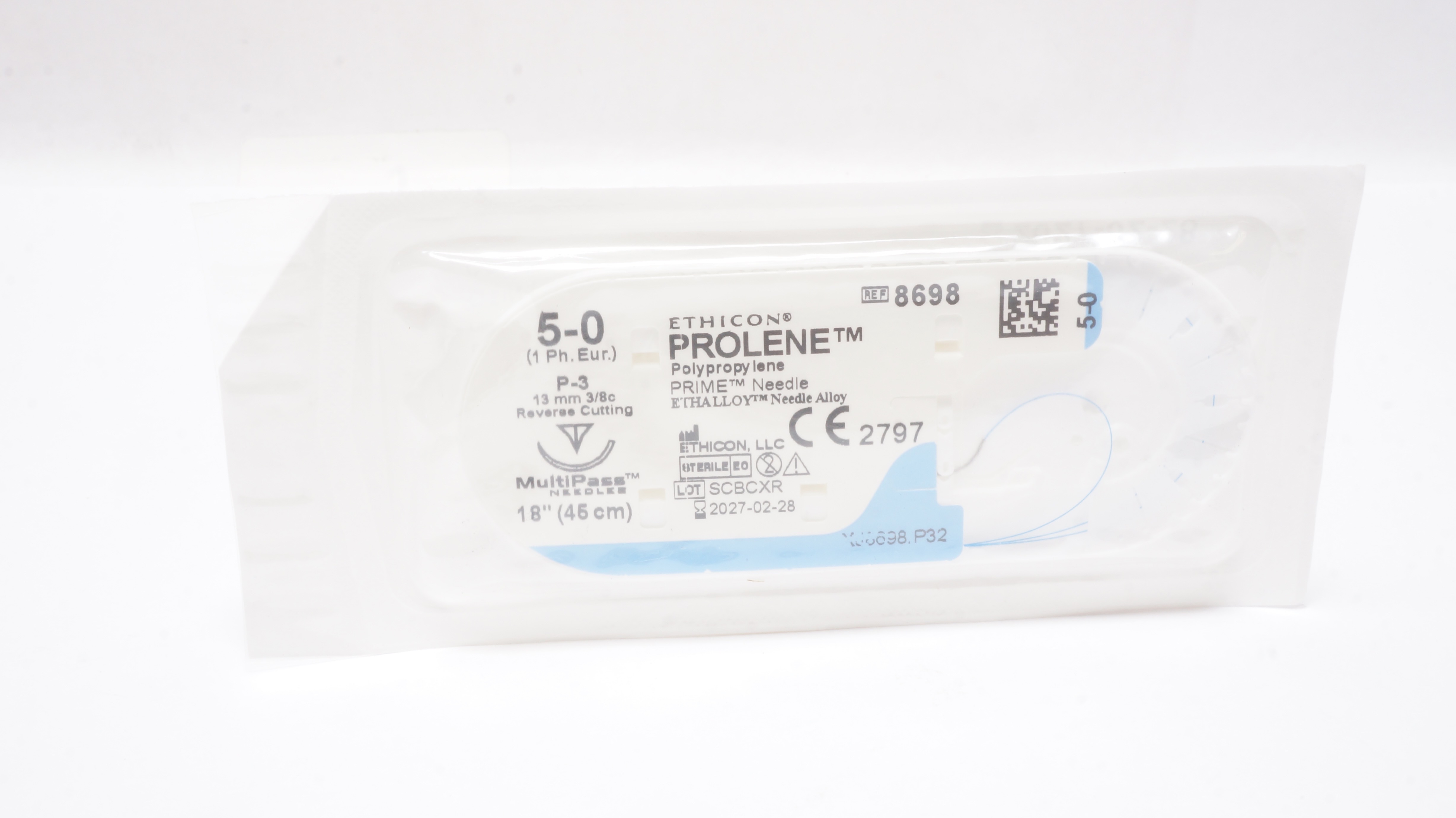 Ethicon 8698 5-0 PROLENE Polypropylene Stre P-3 13mm 3/8c Reverse Cutting 18inch
