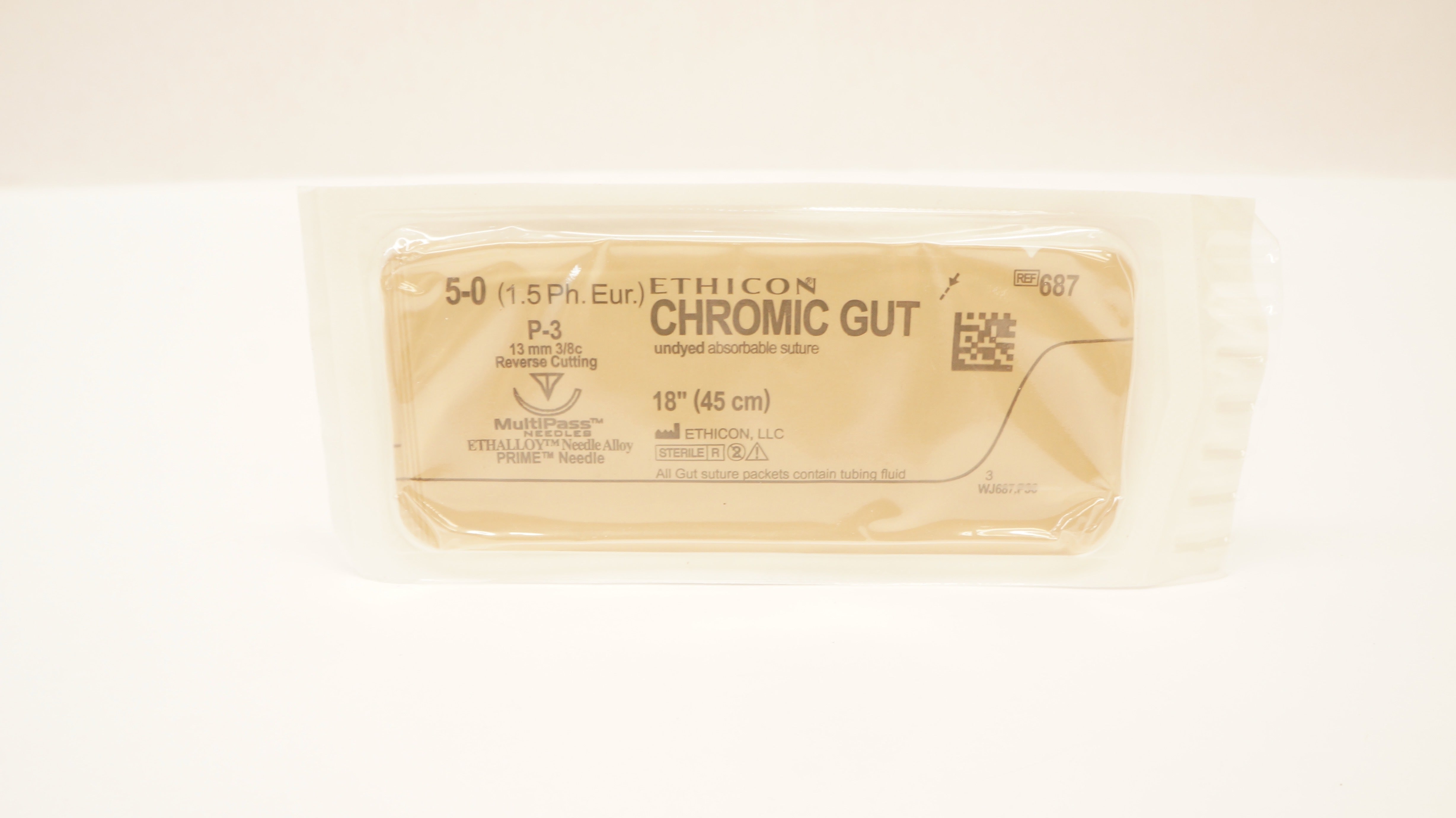 Ethicon 687 5-0 CHROMIC GUT, P-3, 13mm 3/8c Reverse Cutting, 18inch