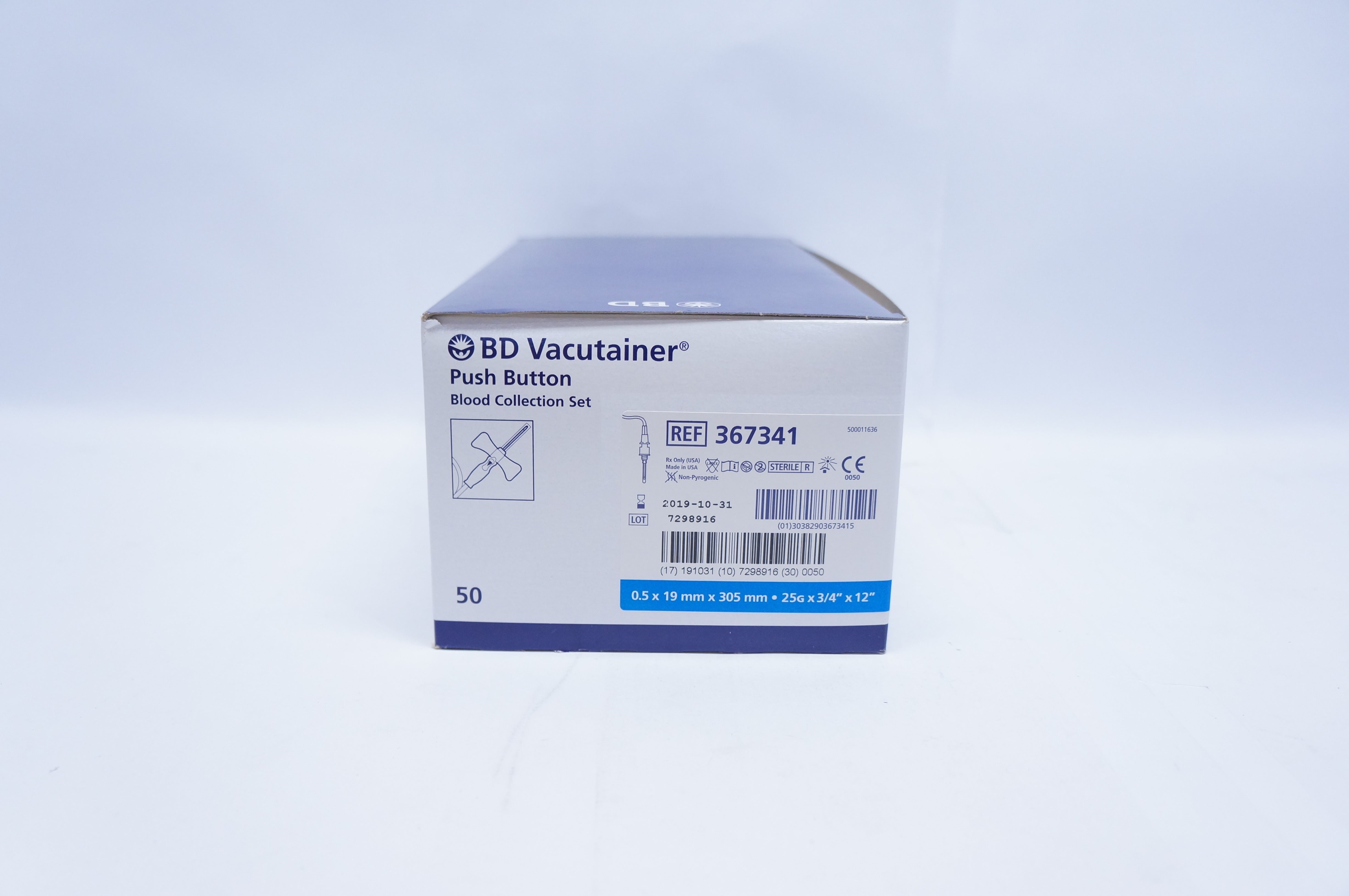 BD 367341 Vacutainer Push Button Blood Collection Set 25Gx3/4inx12in(x)-Box of50