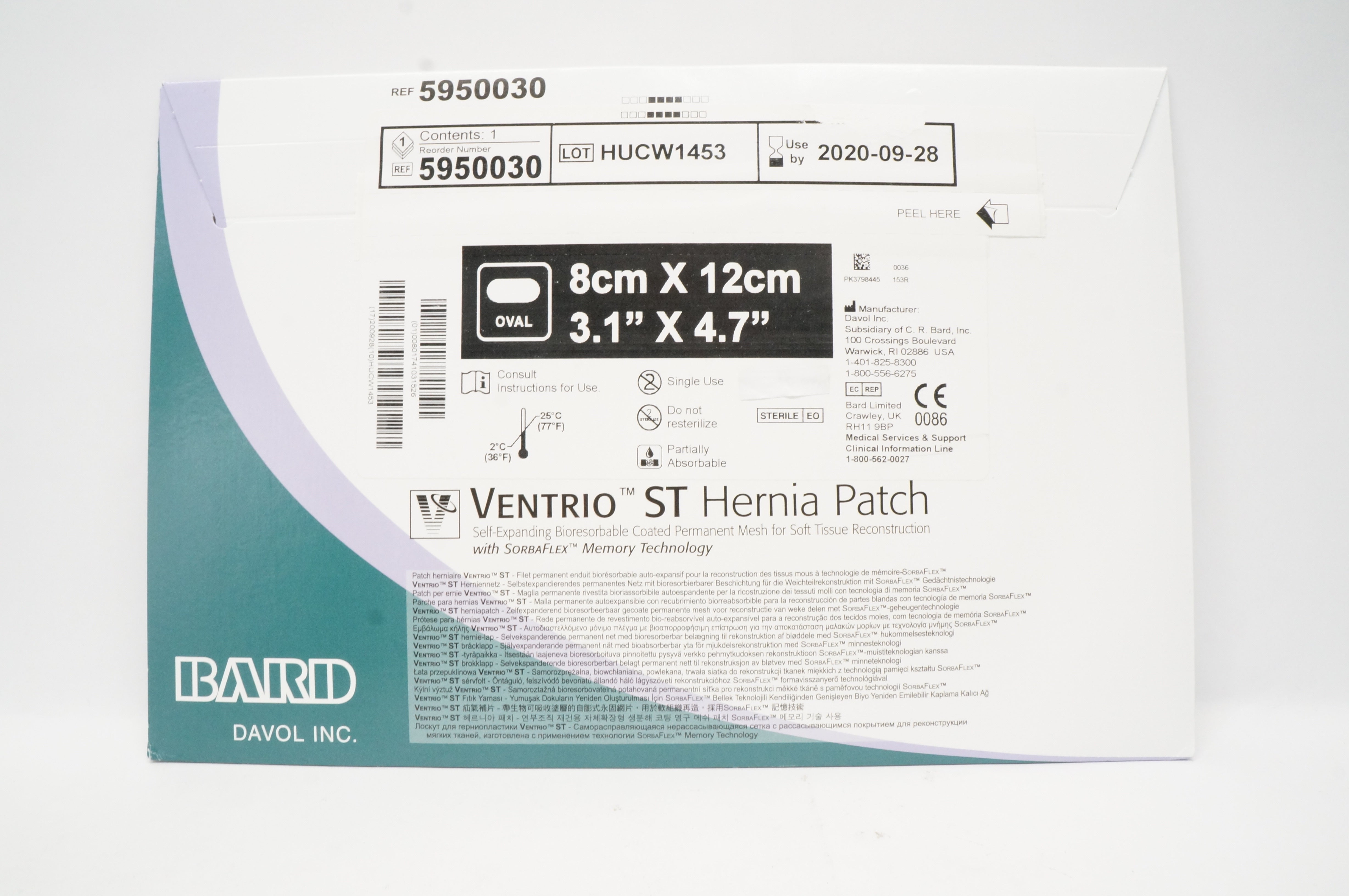 Bard 5950030 Davol Ventrio ST Hernia Patch, Oval  3.1 x 4.7 inch (x)