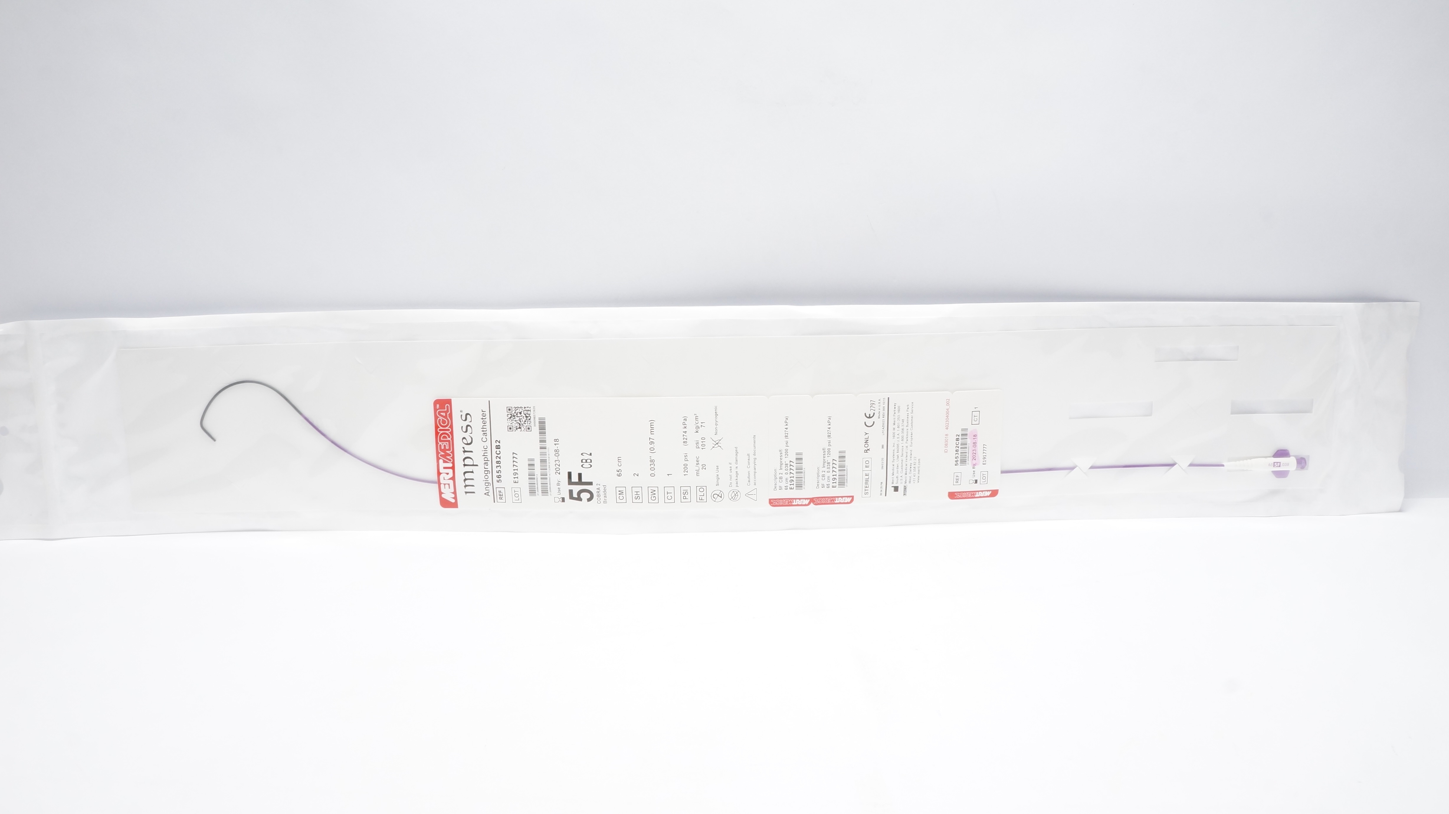 Merit Medical 565382CB2 Impress Angiographic Cath. 5F CB2 65cm x 2 x 0.038In (x)