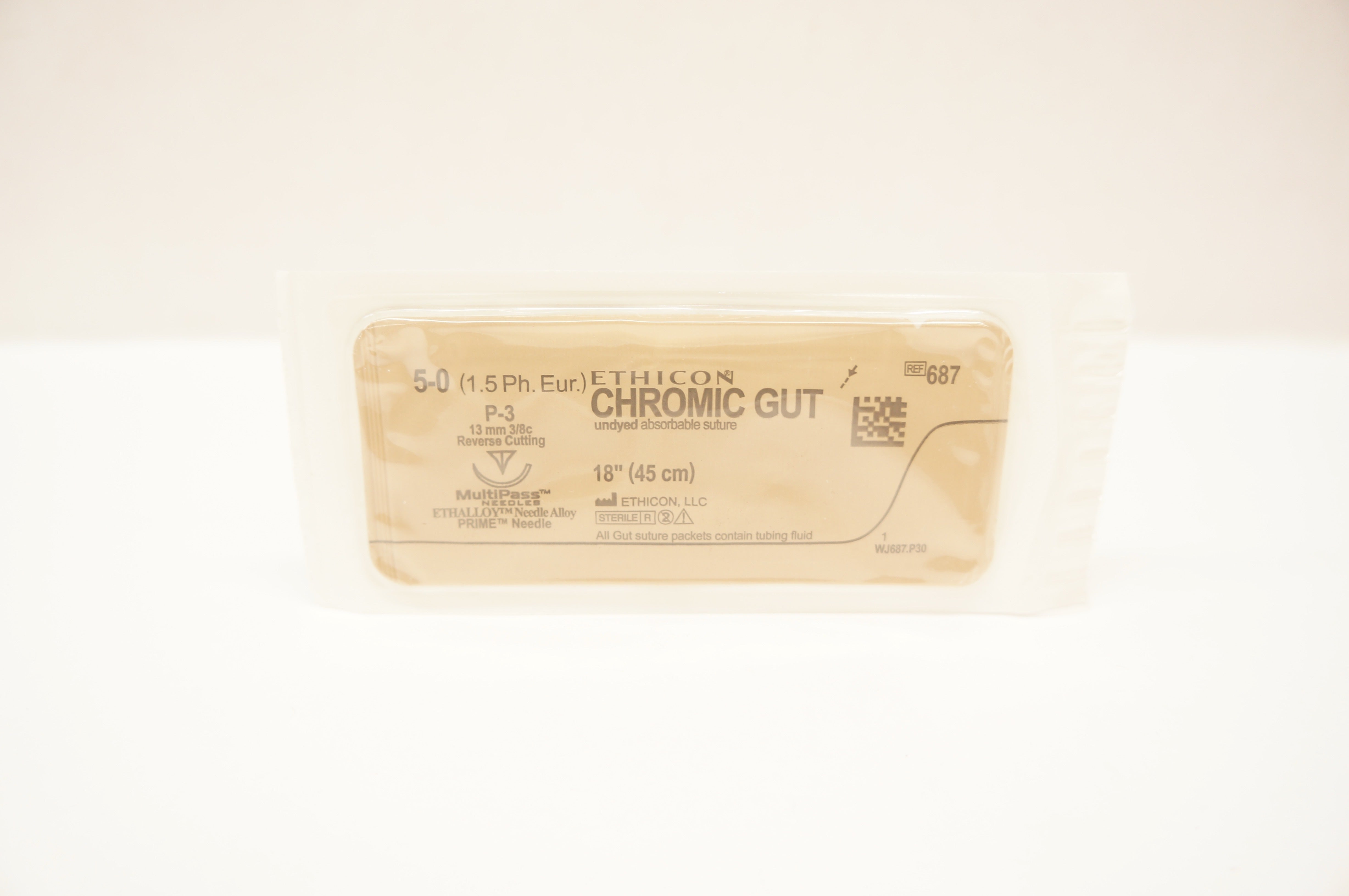 Ethicon 687 5-0 CHROMIC GUT, P-3, 13mm 3/8c Reverse Cutting, 18inch
