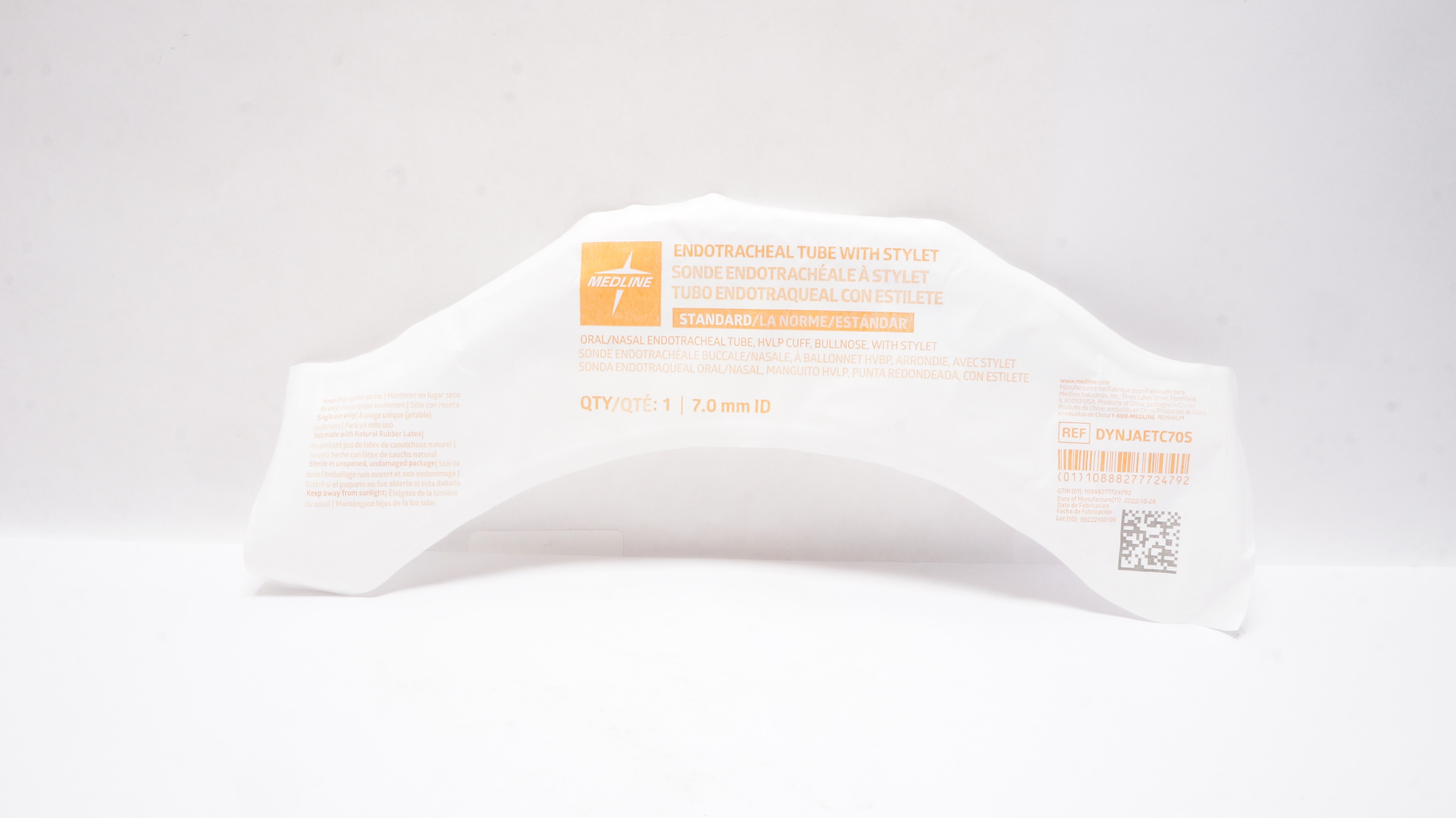 Medline DYNJAETC705 Endotracheal Tube With Stylet 7.0mm I.D.