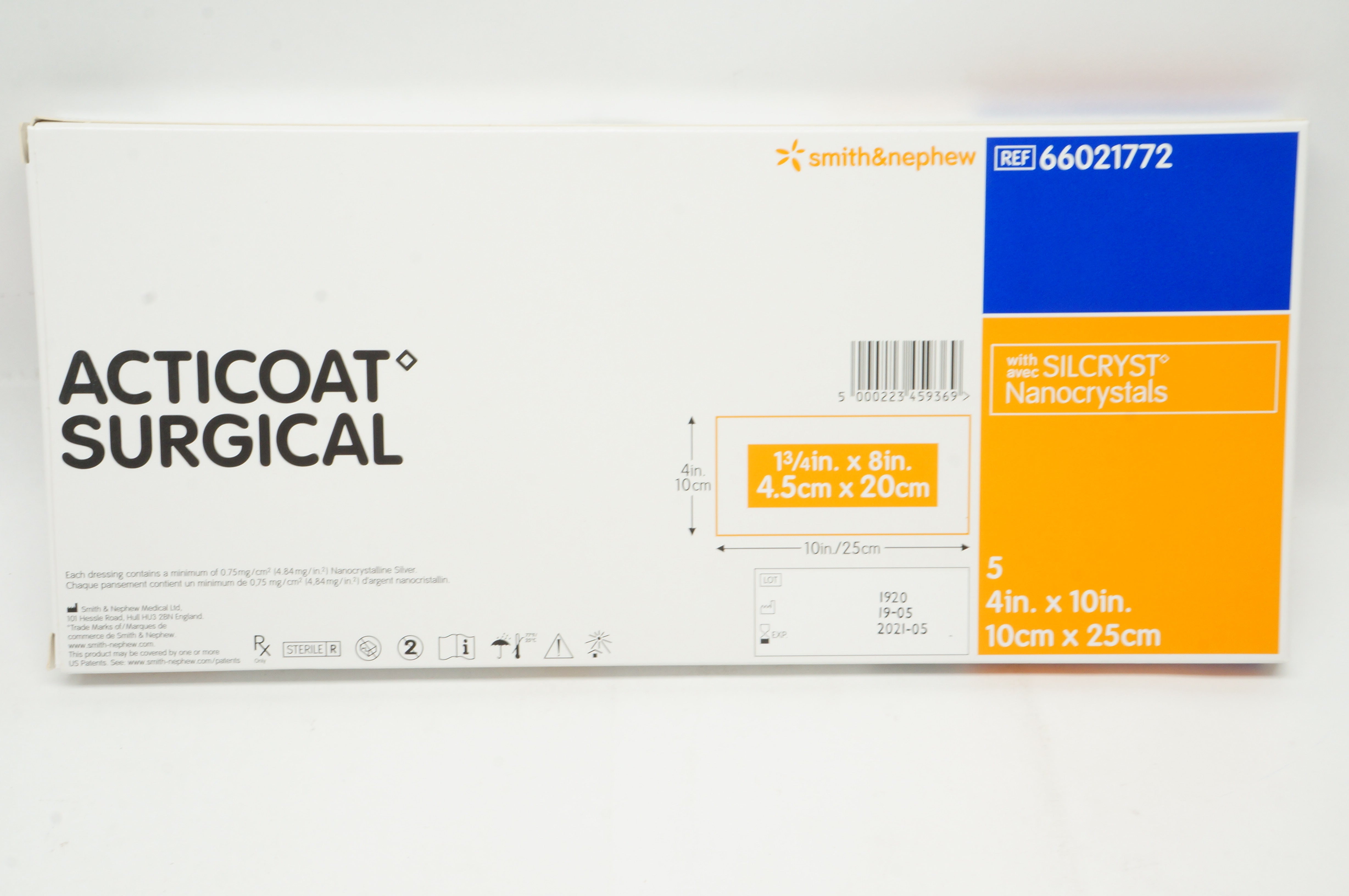 Smith&Nephew 66021772 Acticoat Surgical w/Nanocrystals 4 x 10inch (x) - Box of 5