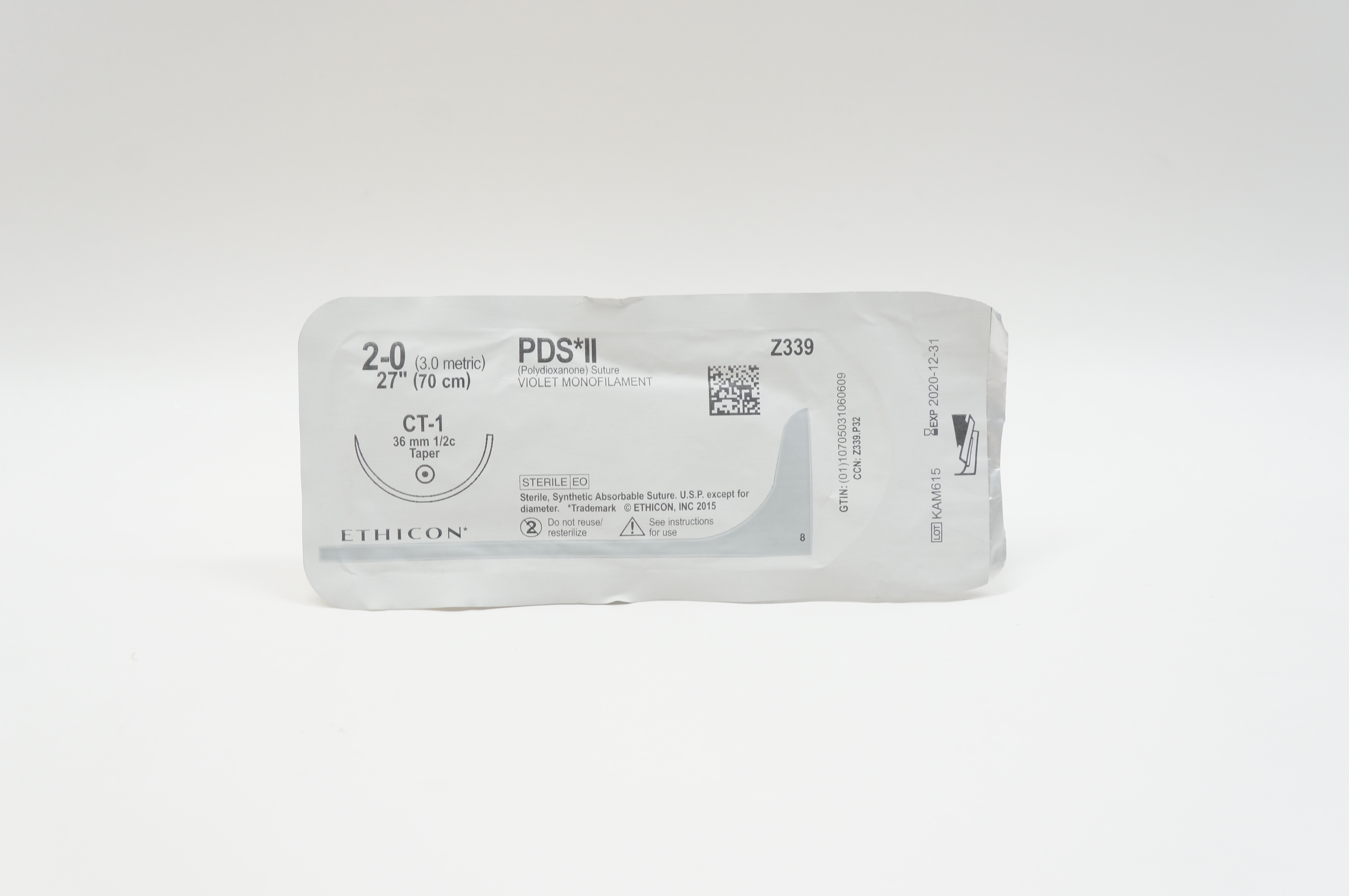 Ethicon Z339 2-0 PDS II, CT-1, 36mm 1/2c Taper, 27inch