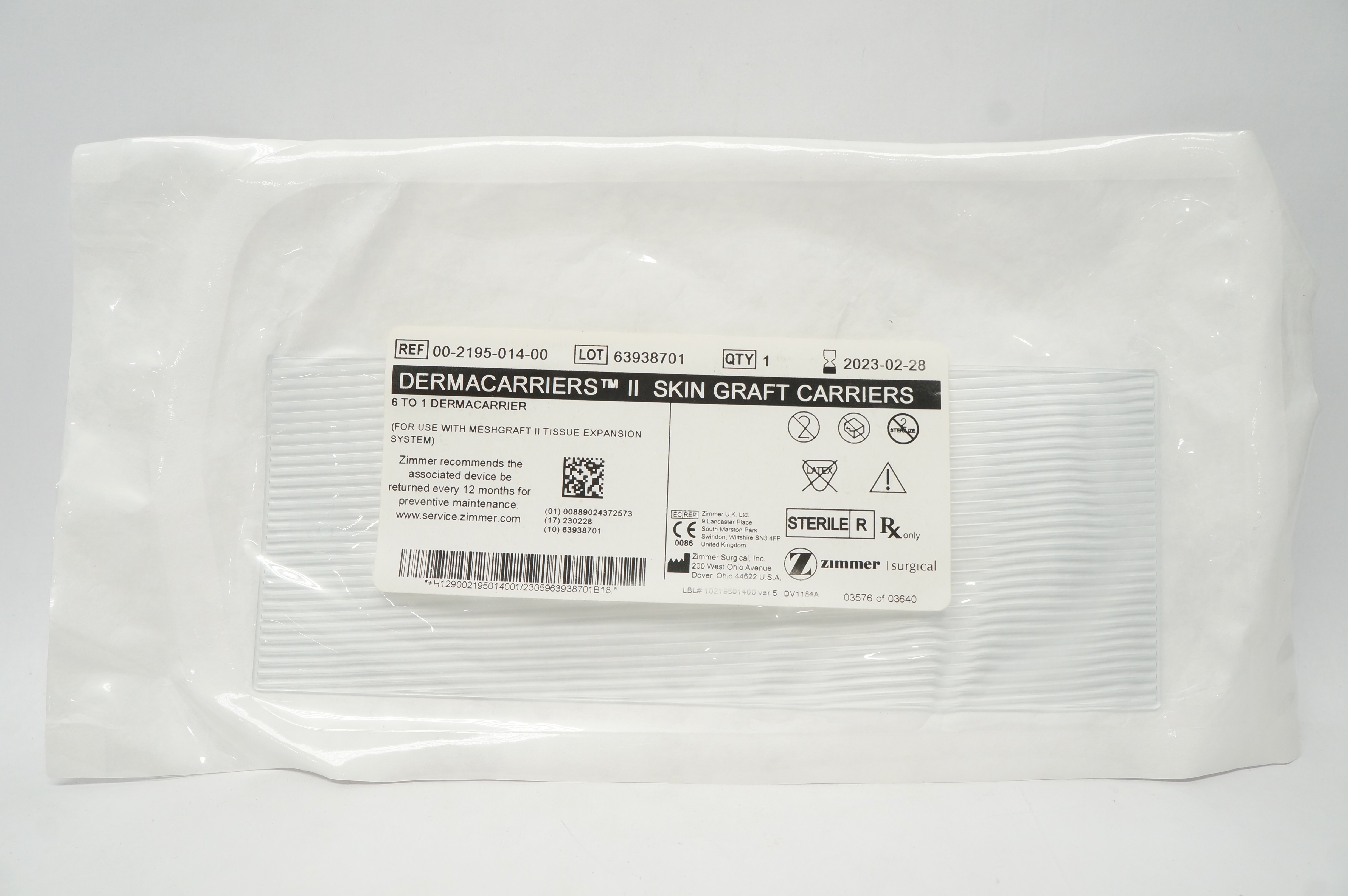 Zimmer 00-2195-014-00 Dermacarriers II Skin Graft Carriers 6 to 1 (x)