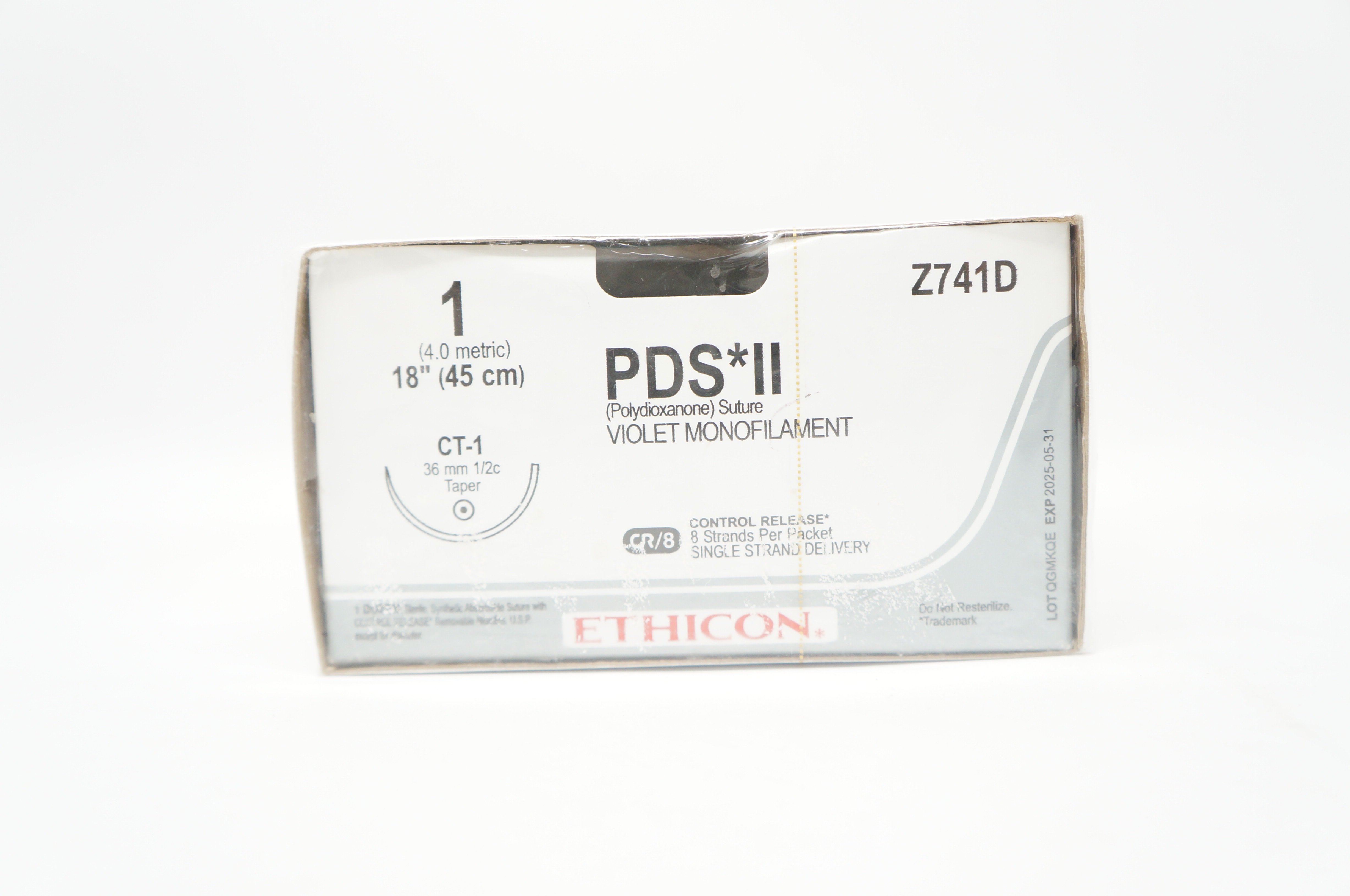 Ethicon Z741D 1 PDS II Violet Monofilament CT-1 36mm 1/2c 18in. - Box of 12