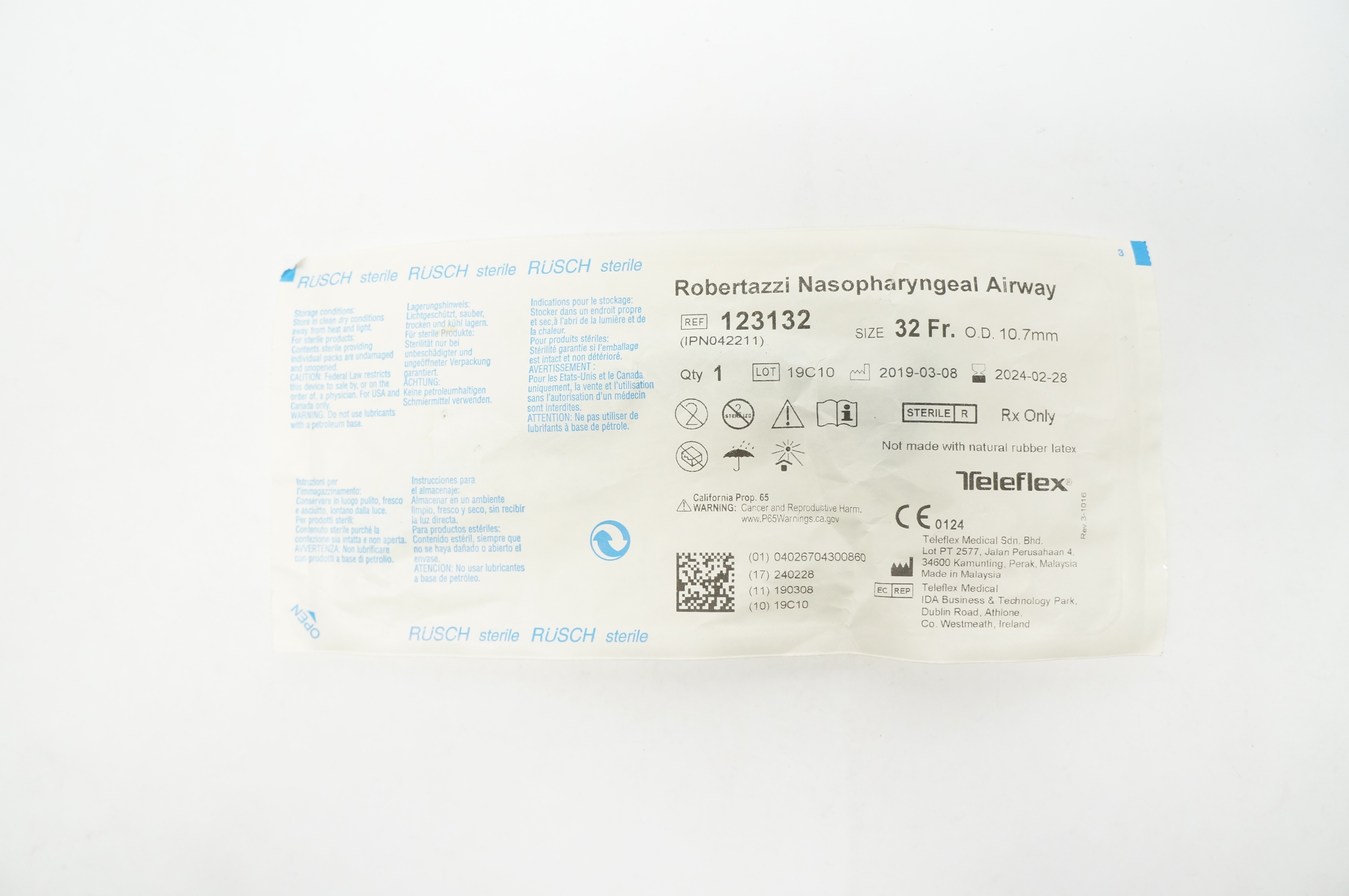 Teleflex 123132 Robertazzi Nasopharyngeal Airway 32Fr. x 10.7mm