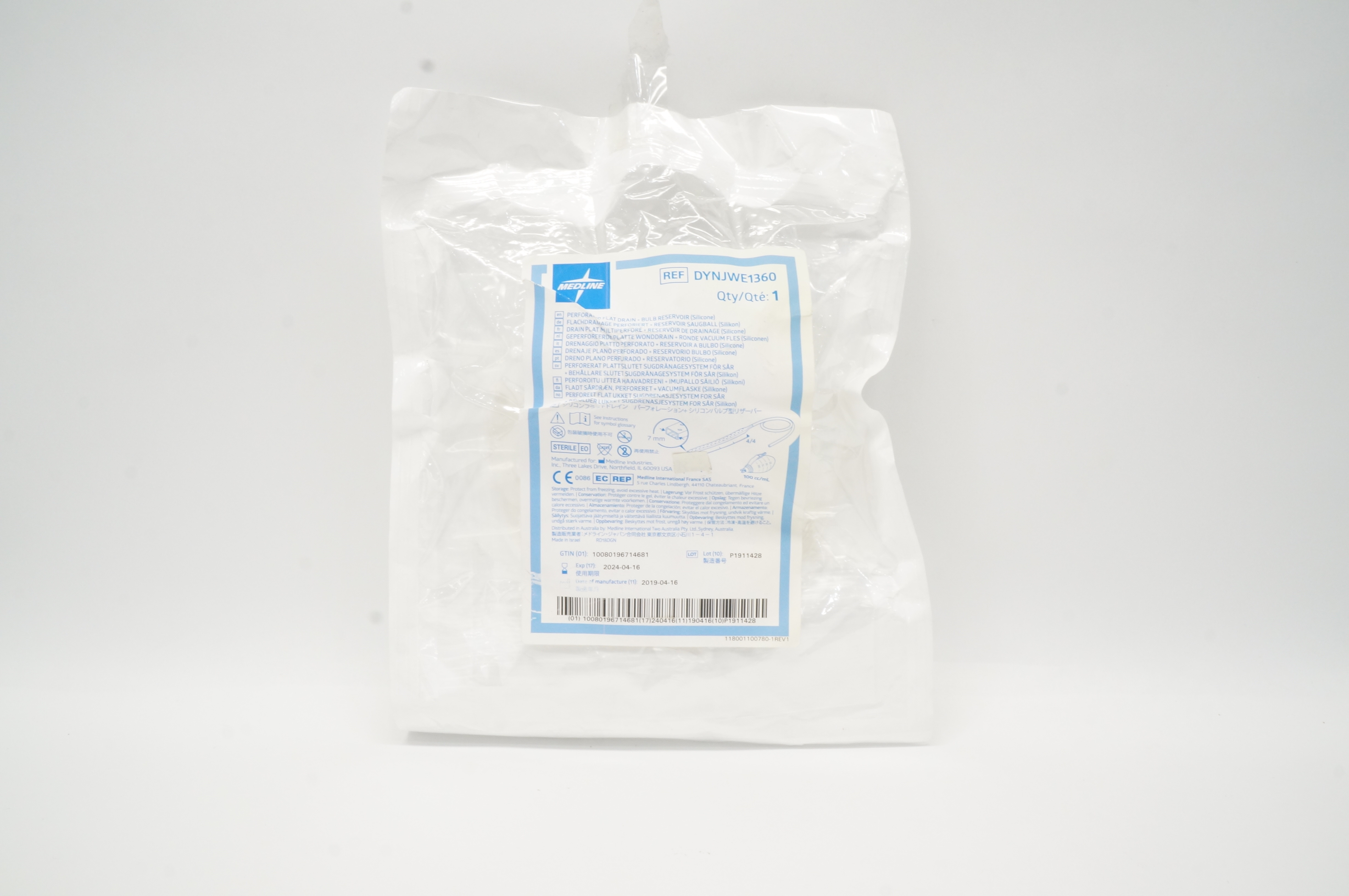 Medline DYNJWE1360 Perforated Flat Drain Bulb Reservoir, Silicone