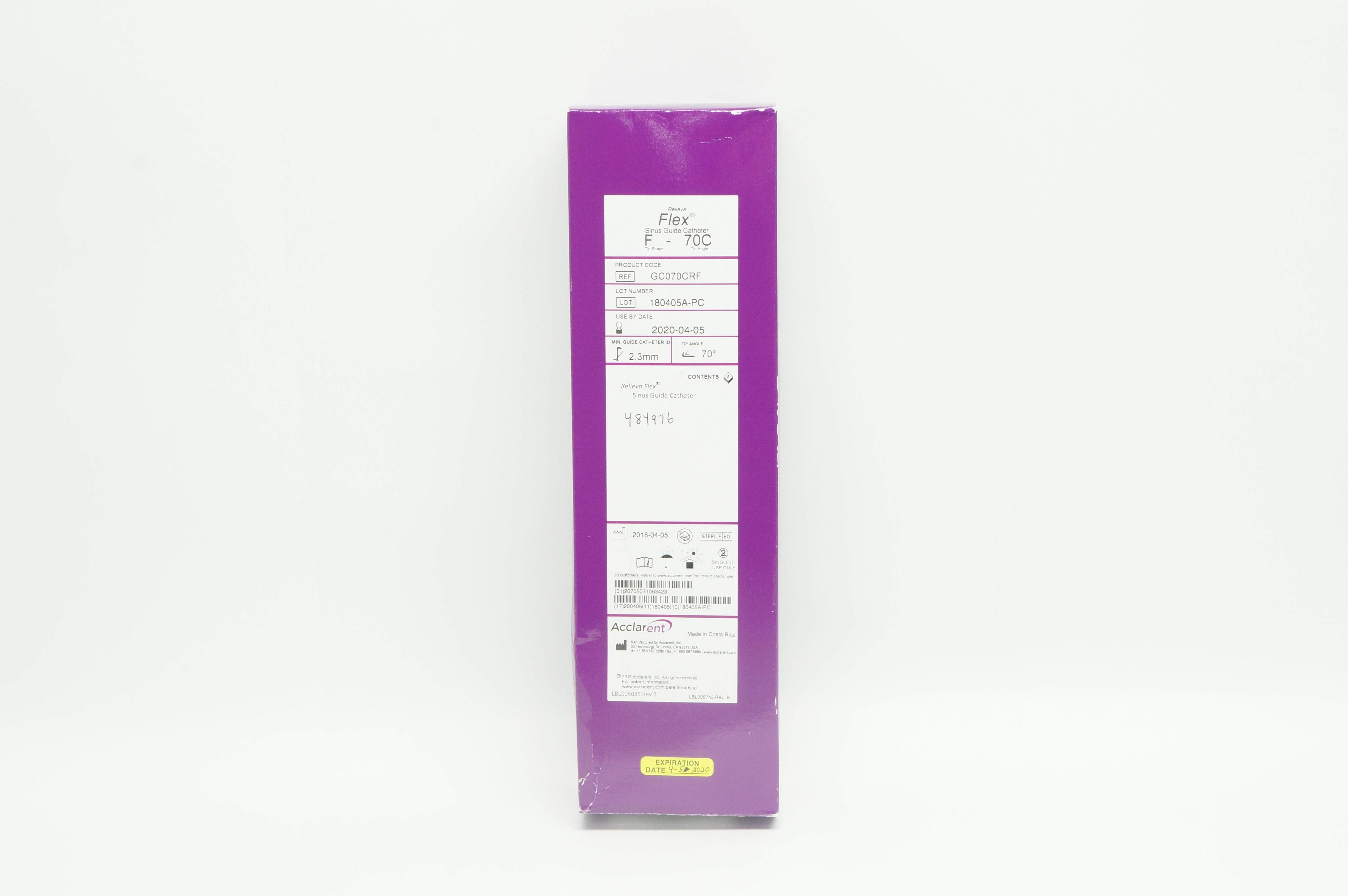 Acclarent GC070CRF Flex Sinus Guide Cath. F – 70C, 2.3mm - Box of 5 (x)