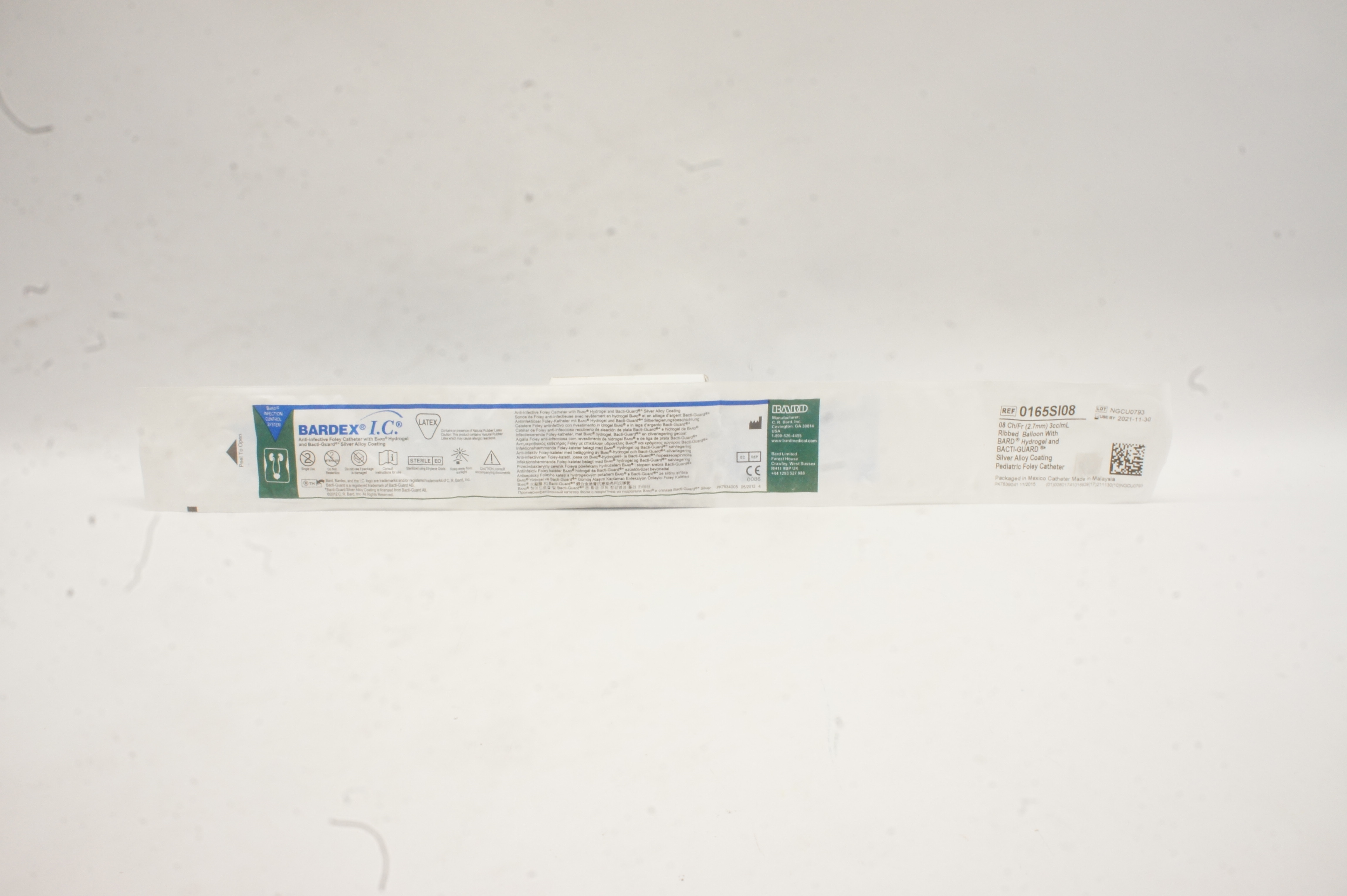 Bard 0165SI08 Bardex I.C. Anti-Infective Foley Cath. 8Fr. 3cc Ribbed Balloon (x)