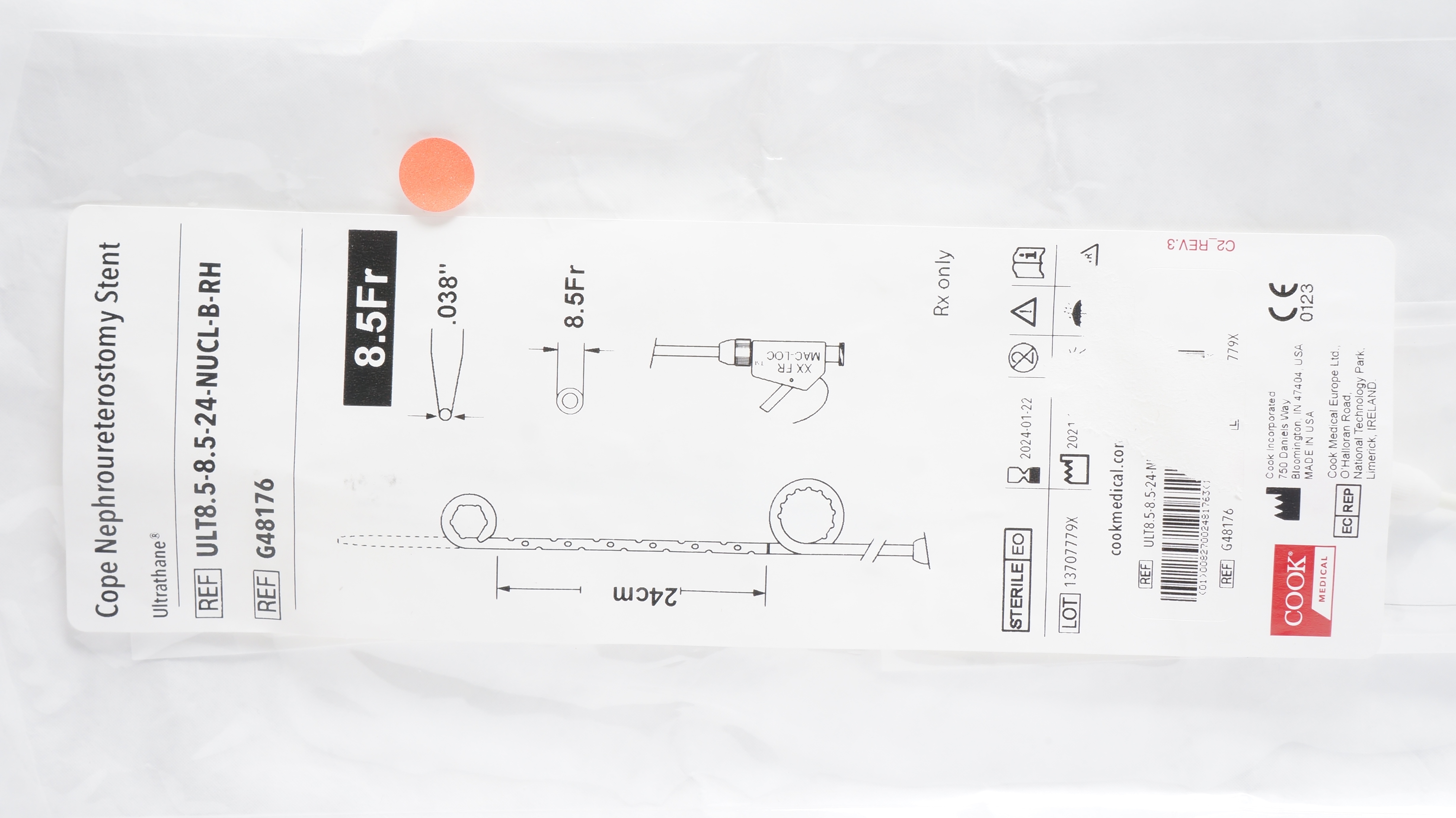 Cook Medical G48176 Ultrathane Cope Nephroureterostomy Stnt 8.5Fr x 24cm (x)