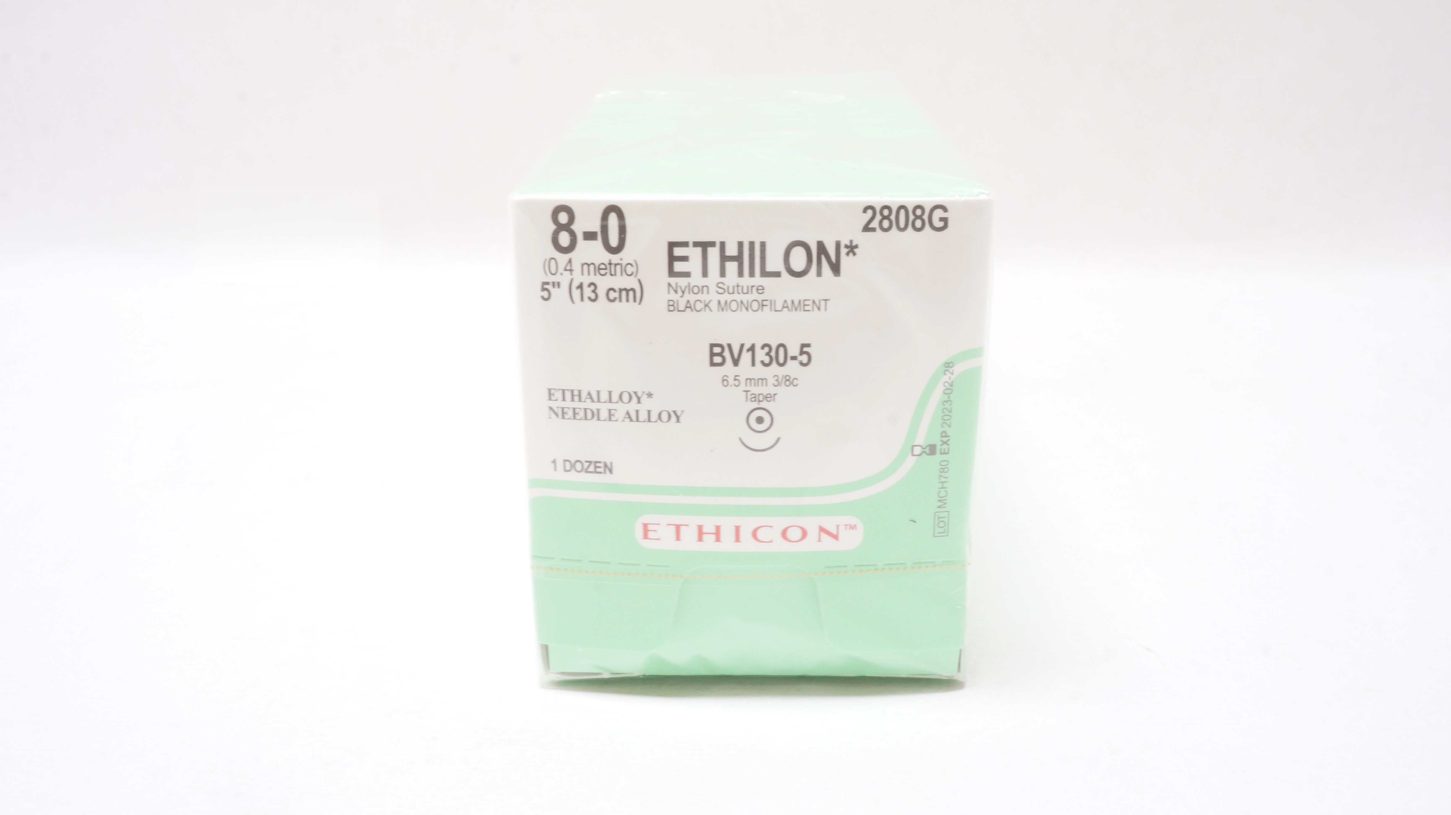 Ethicon 2808G Ethilon Nylon Stre BV130-5 6.5mm 3/8c Taper 5 inch - Box of 12 (x)