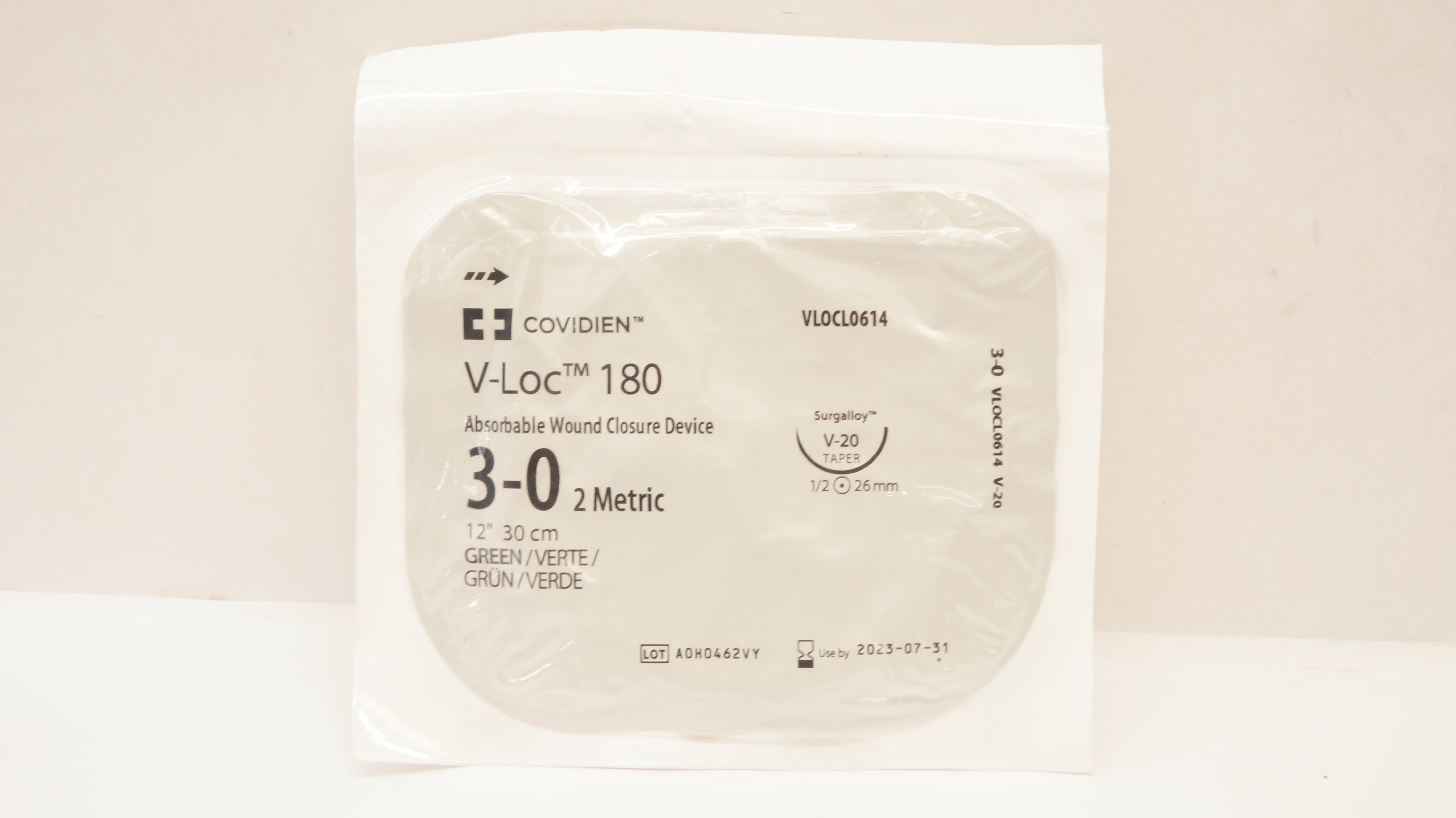 Covidien VLOCL0614 3-0 V-Loc Wound Closure Device V-20 Taper, 1/2c 26mm, 12inch