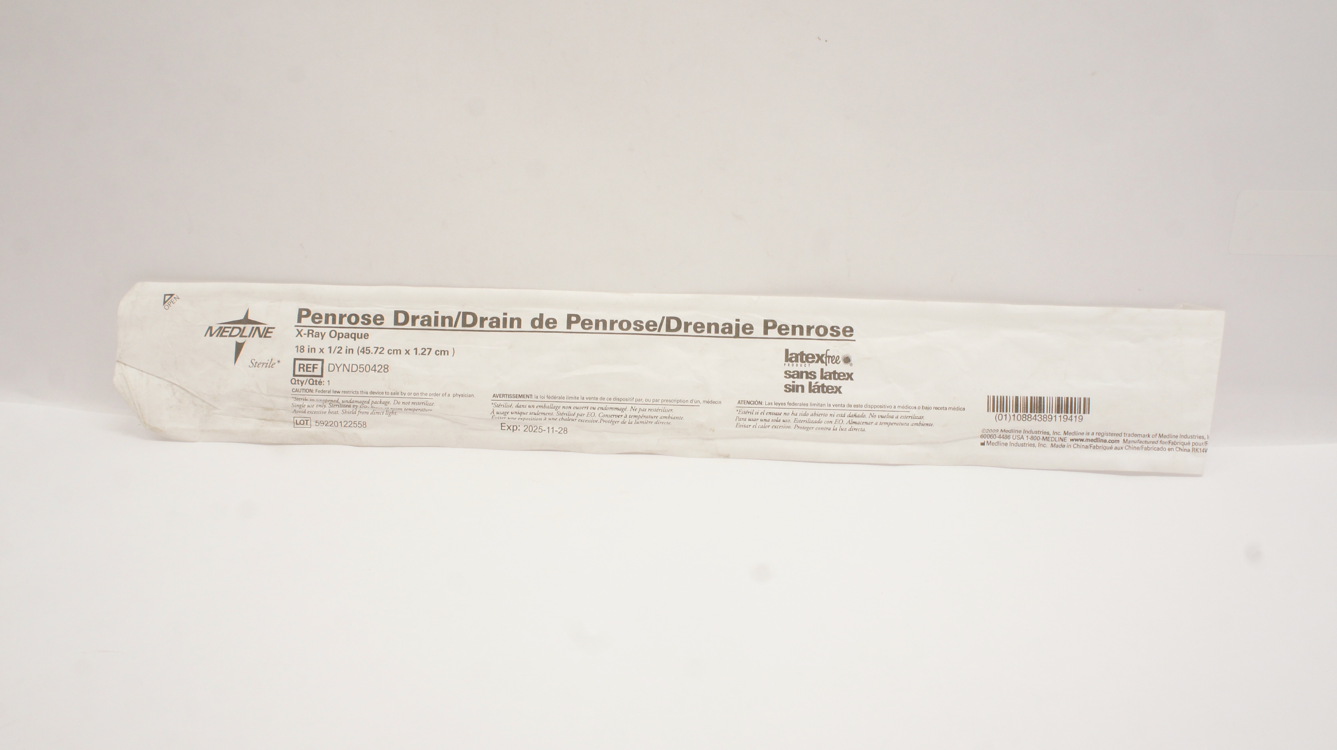 Medline DYND50428 Penrose Drain 18inch x 1/2inch