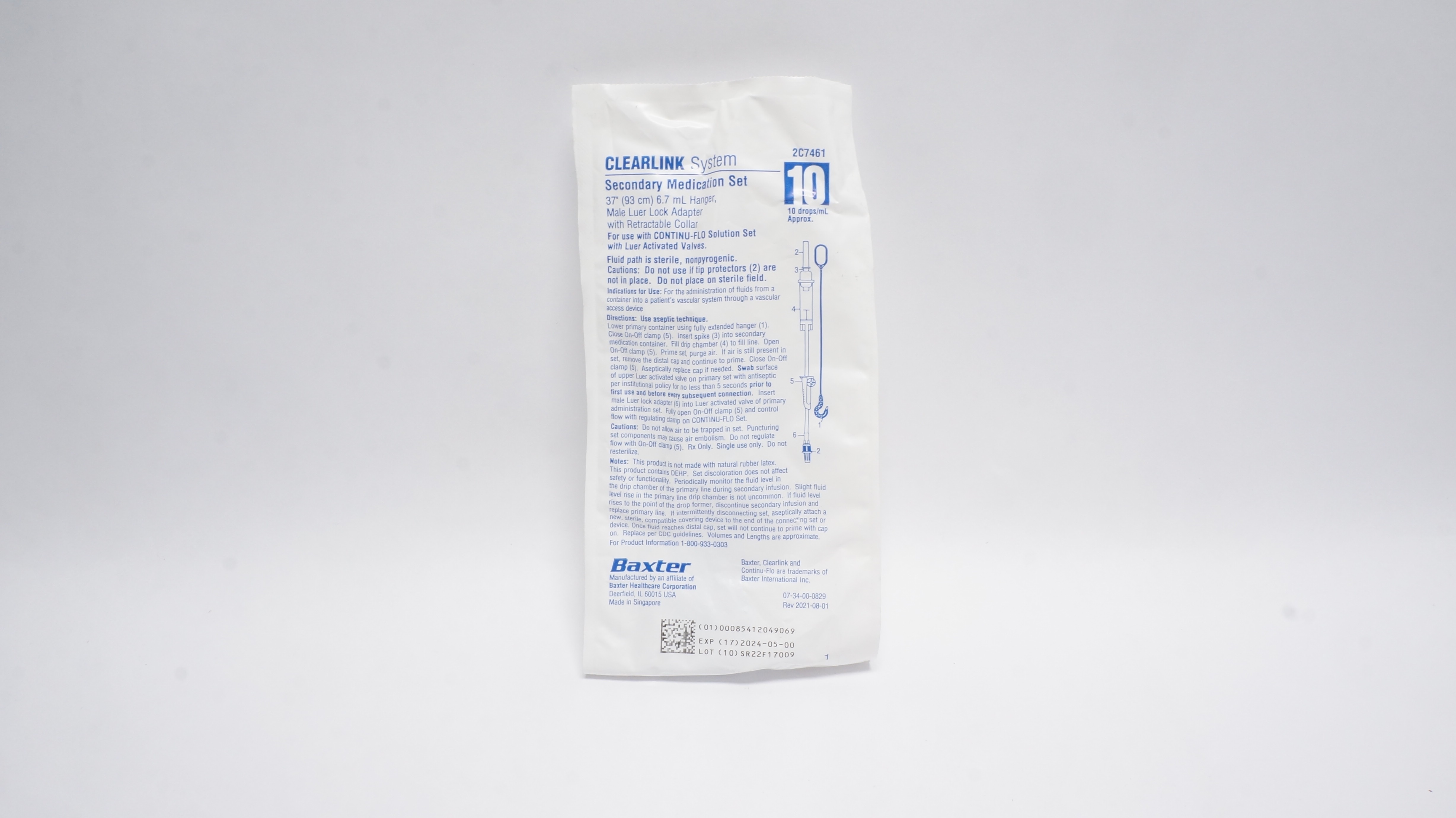 Baxter 2C7461 Clearlink System Secondary Medication Set 37in x6.7mL10drops/ml(x)