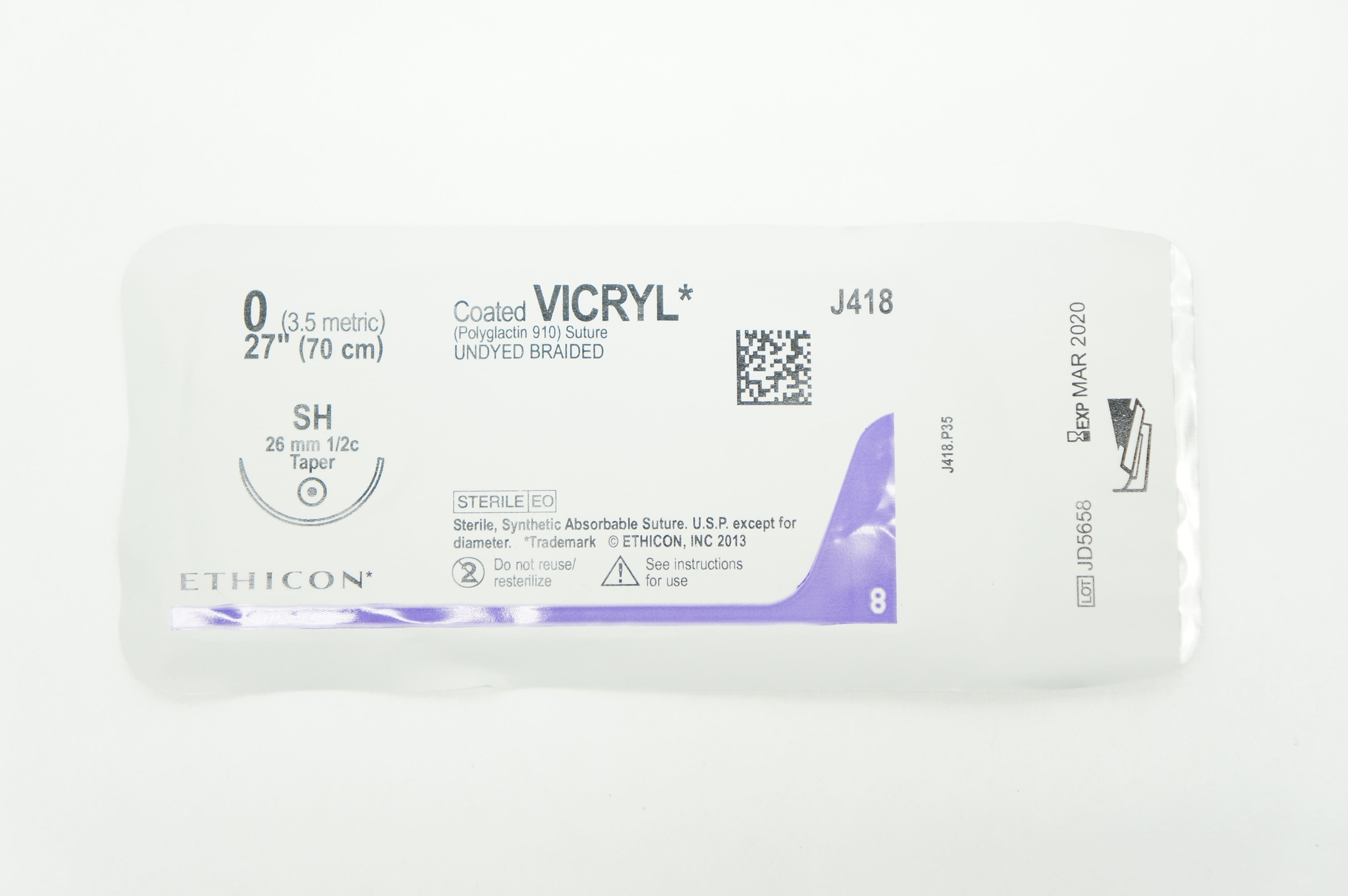 Ethicon J418 0 VICRYL SH 26mm 1/2c Taper 27inch (x)