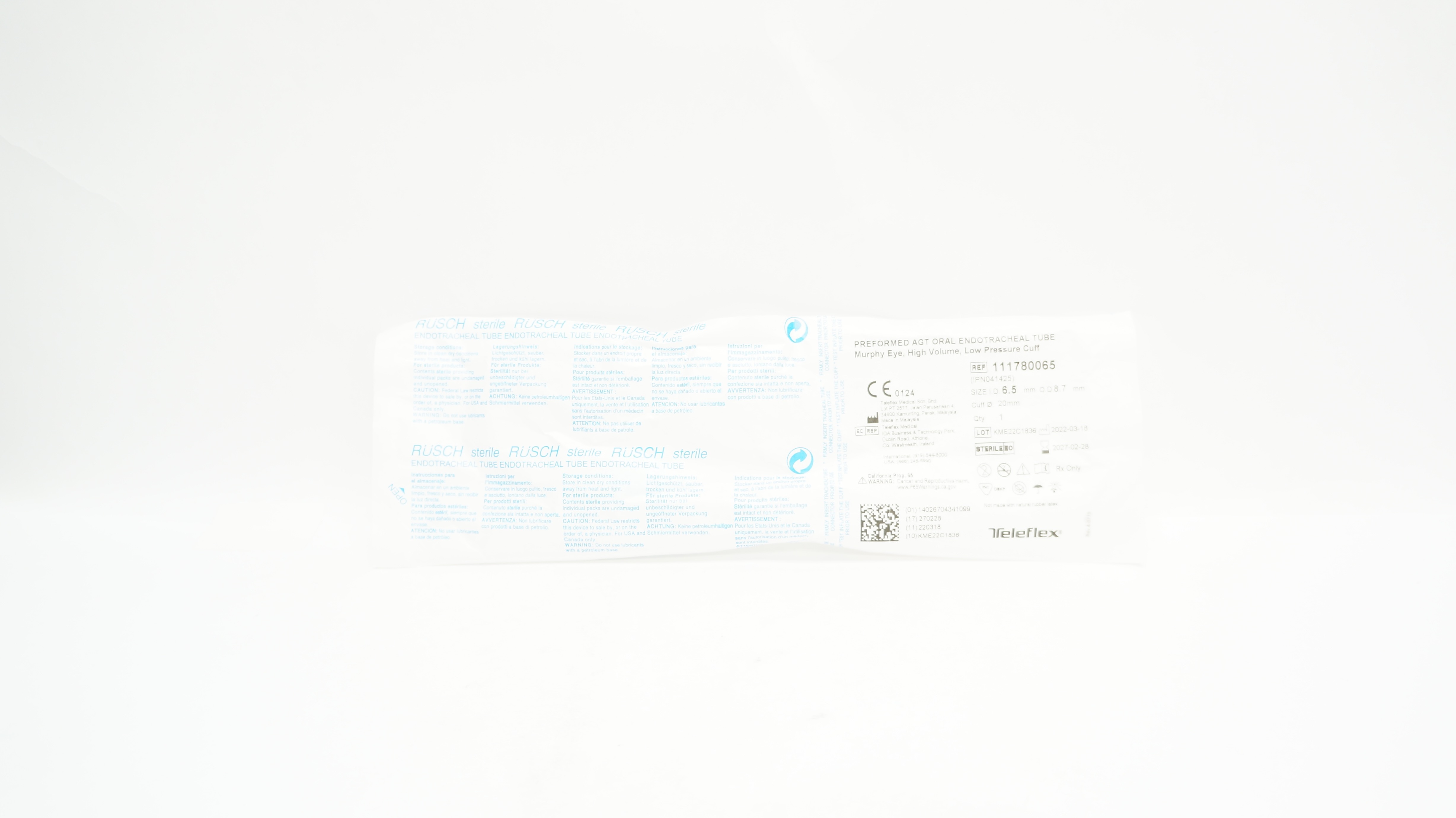 Teleflex 111780065 Rusch Oral Endotracheal Tube 6.5 x 8.7 x 20.0mm