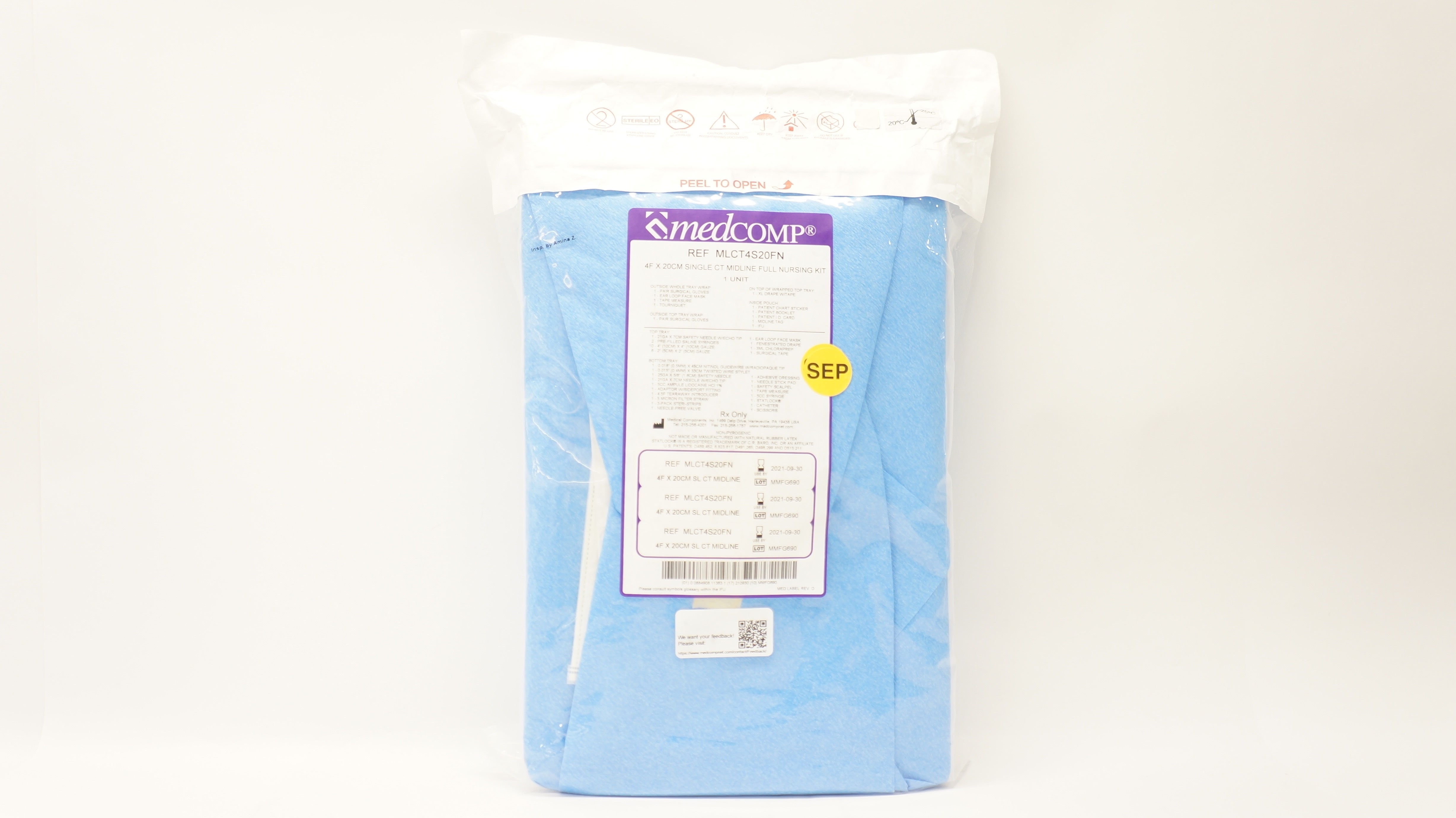 MedComp MLCT4S20FN 4F x 20cm Single CT Midline Full Nursing Kit (x)