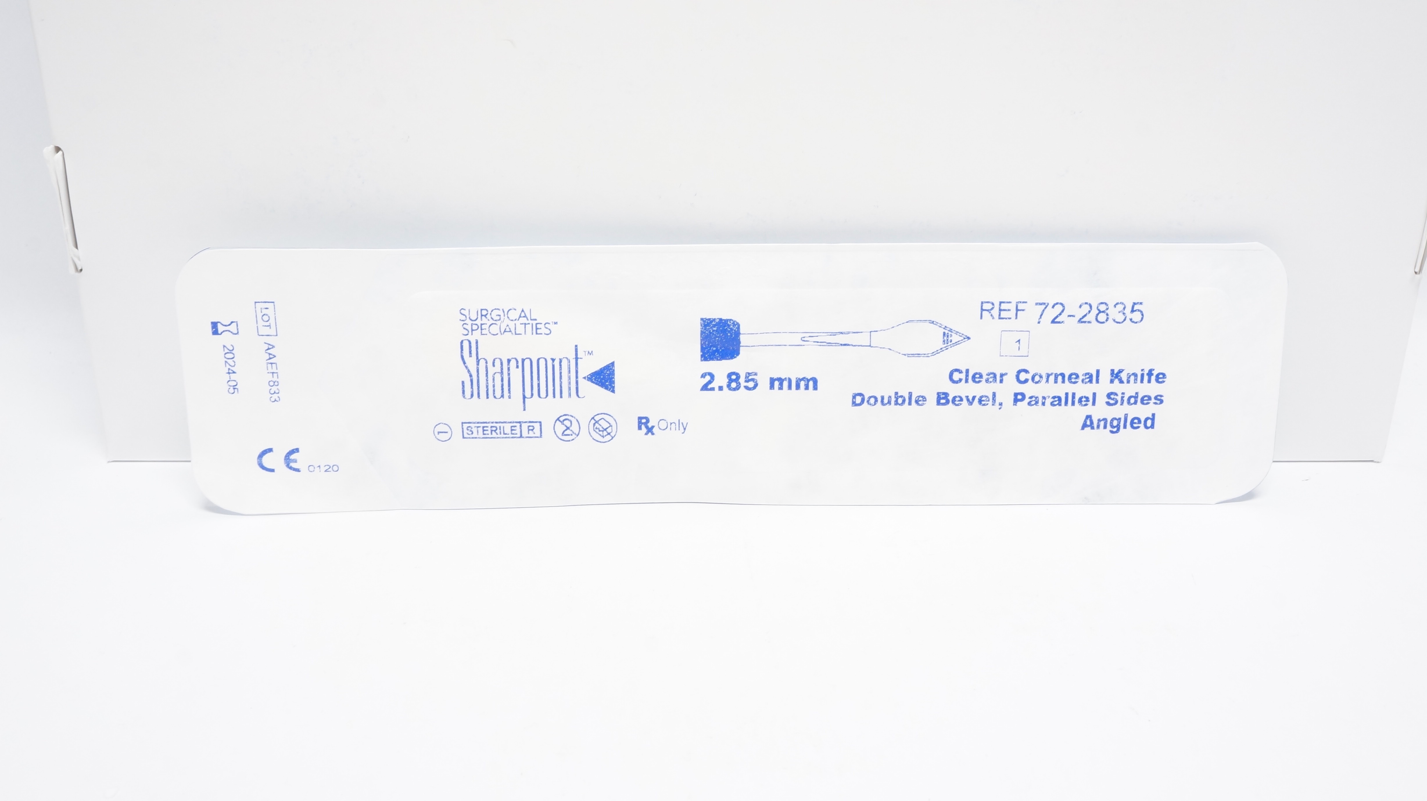 Sharpoint 72-2835 Clear Corneal Knife, Double-Bevel, Parallel Sides 2.85mm (x)