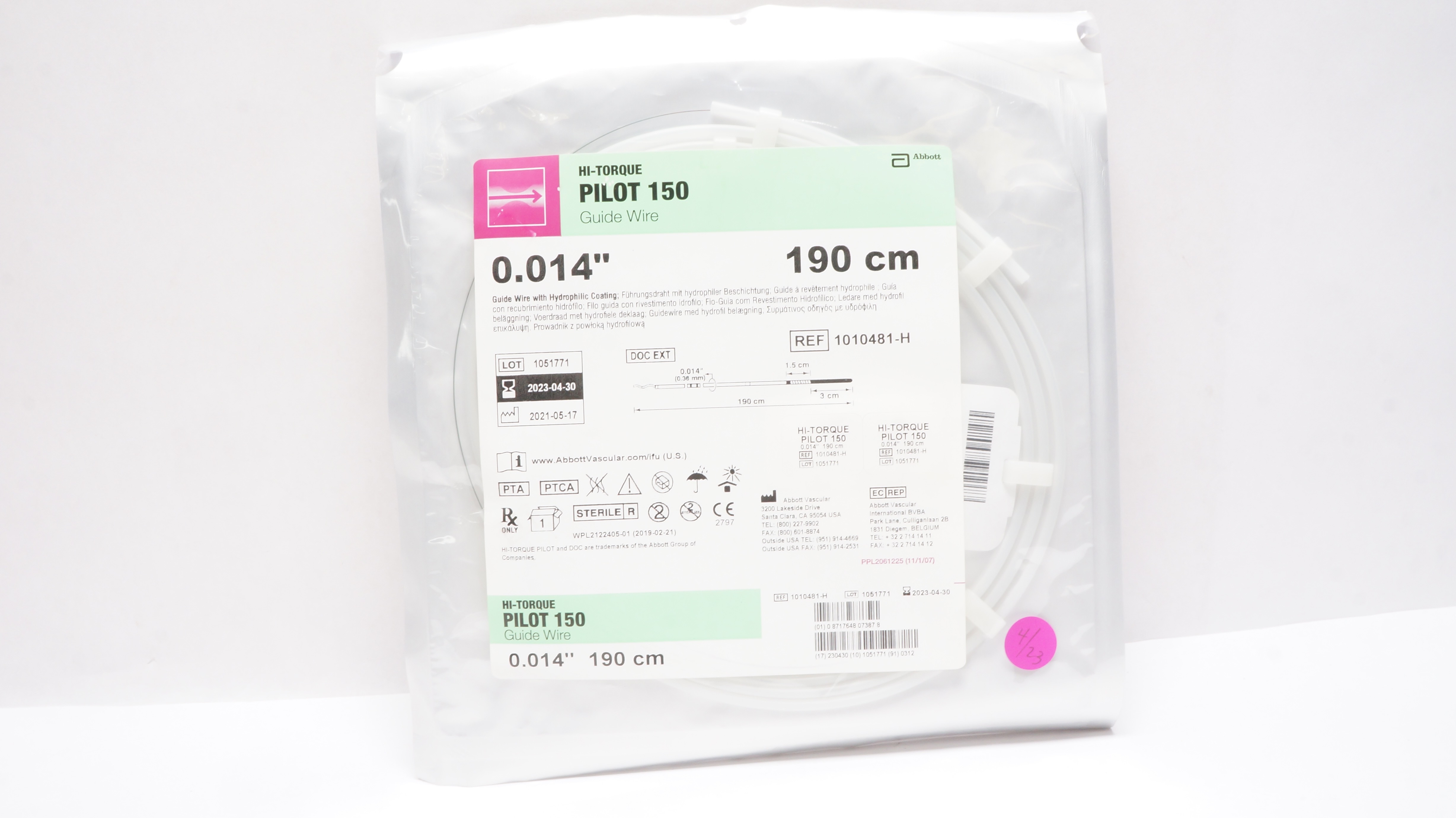 Abbott 1010481-H Hi-Torque PILOT 150 Guide Wire 0.014inch x 190cm (x)