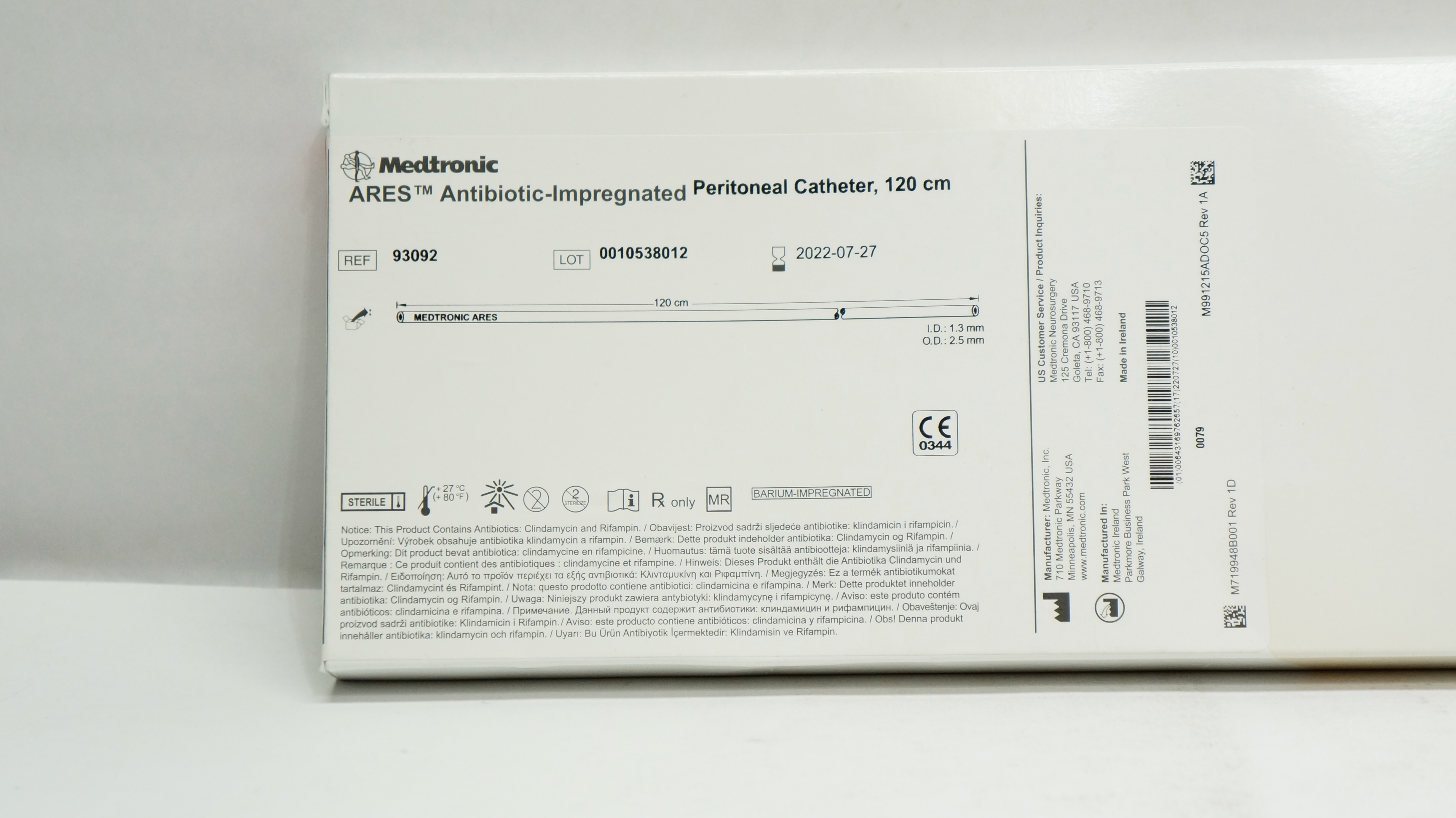 Medtronic 93092 ARES Antibiotic-Impregnated Peritoneal Cath. 120cm (x)