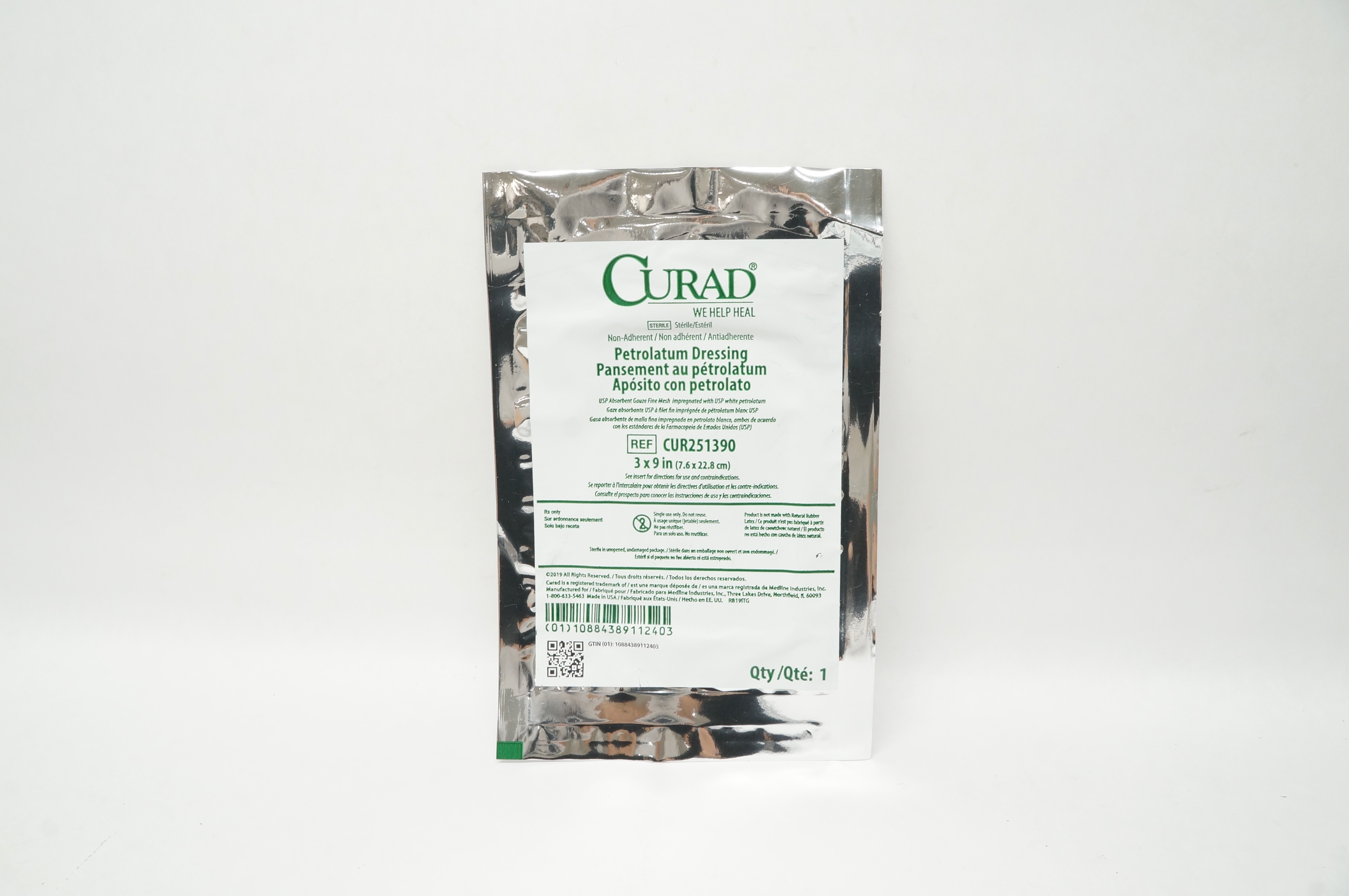 Medline CUR251390 Curad Non-Adherent Petrolatum Dressing 3inch x 9inch (x)