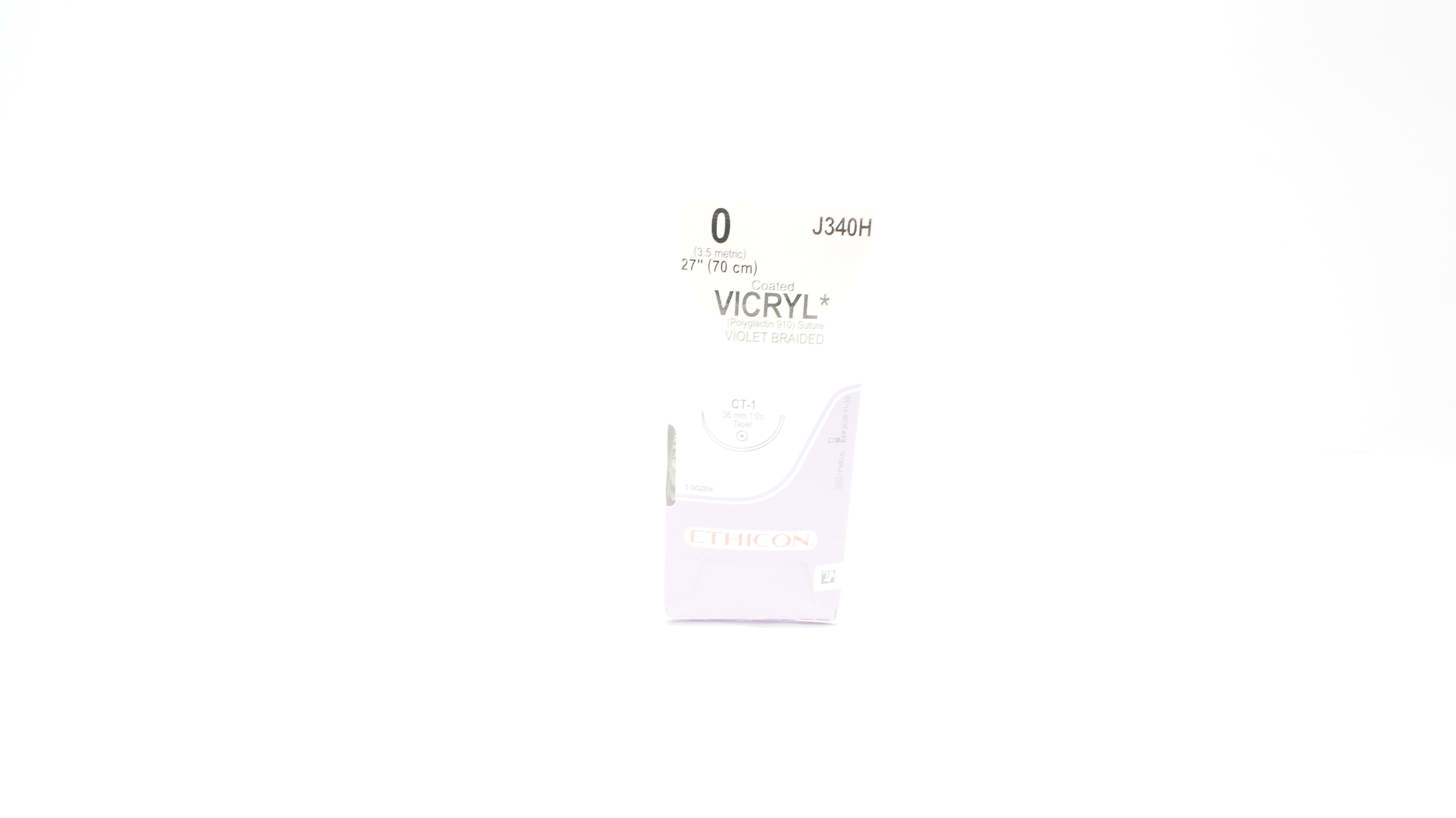 Ethicon J340H 0 Coated Vicryl Stre CT-1 36mm 1/2c Taper 27Inch - Box of 36