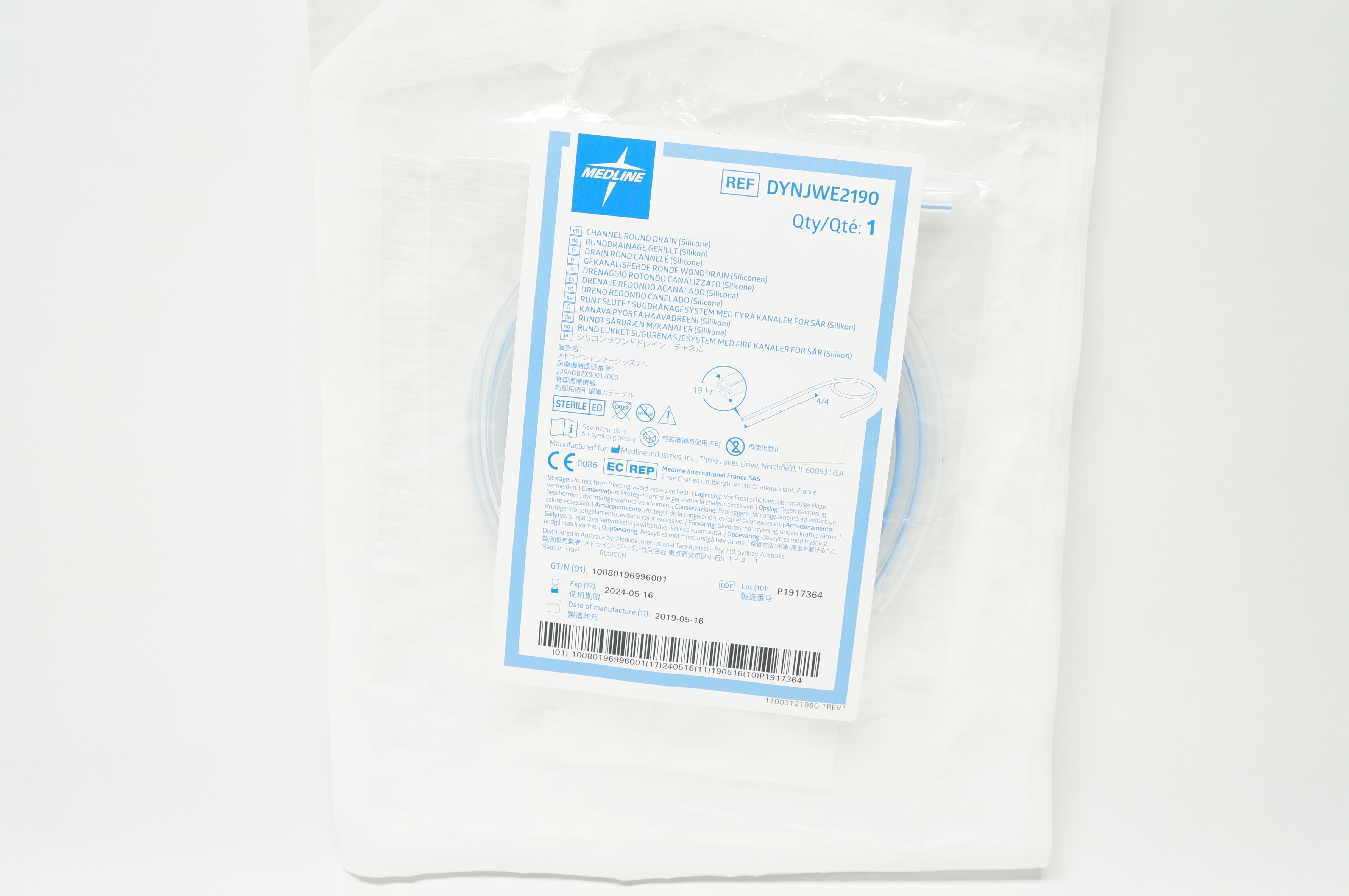 Medline DYNJWE2190 Channel Round Drain 19Fr.