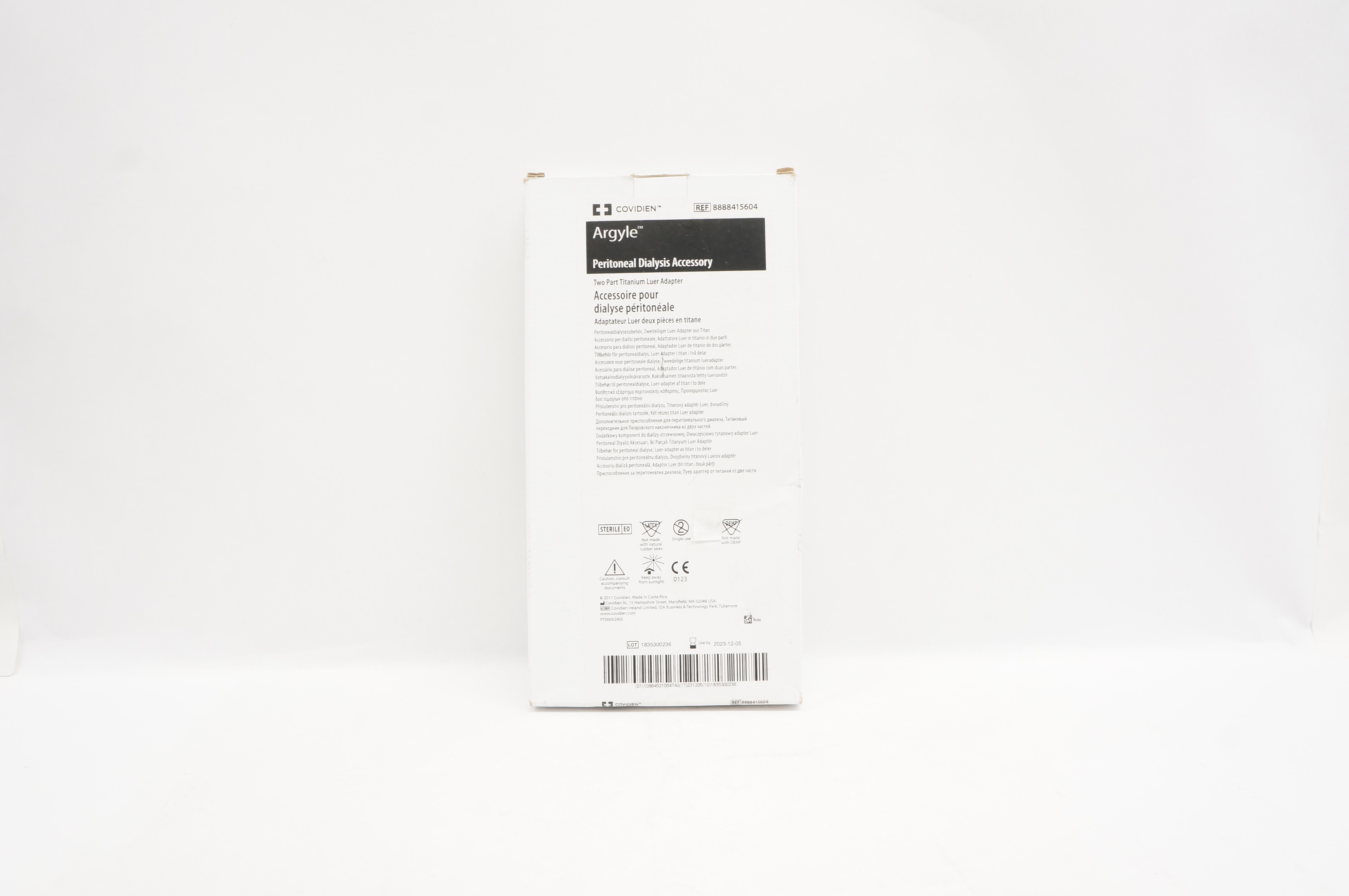 Covidien 8888415604 Argyle Peritoneal Dialysis Accessory Two Part Titanium Luer