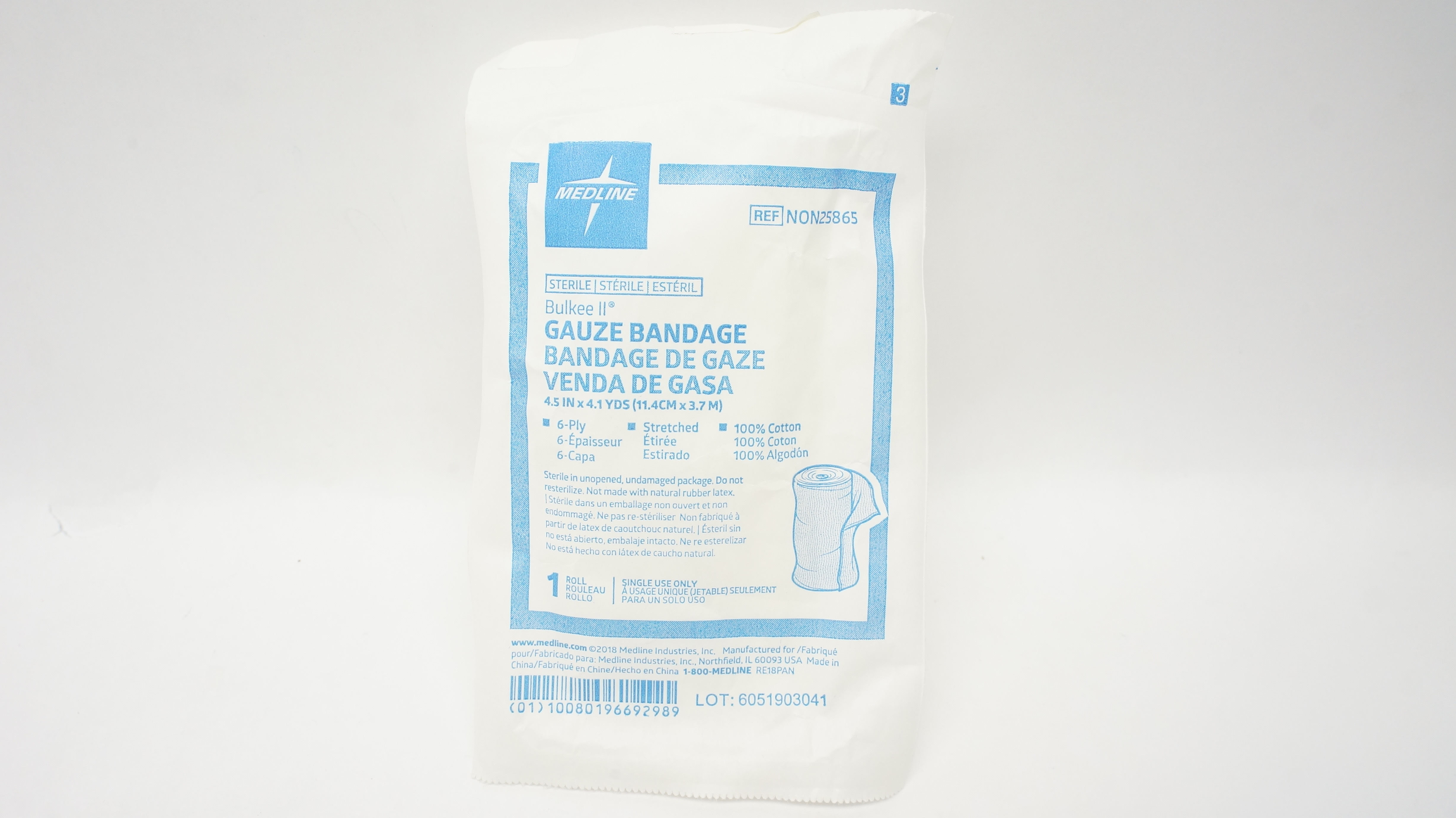 Medline NON25865 Bulkee II Gauze Bandage, Stretched 6-Ply 4.5inch x 4.1yds