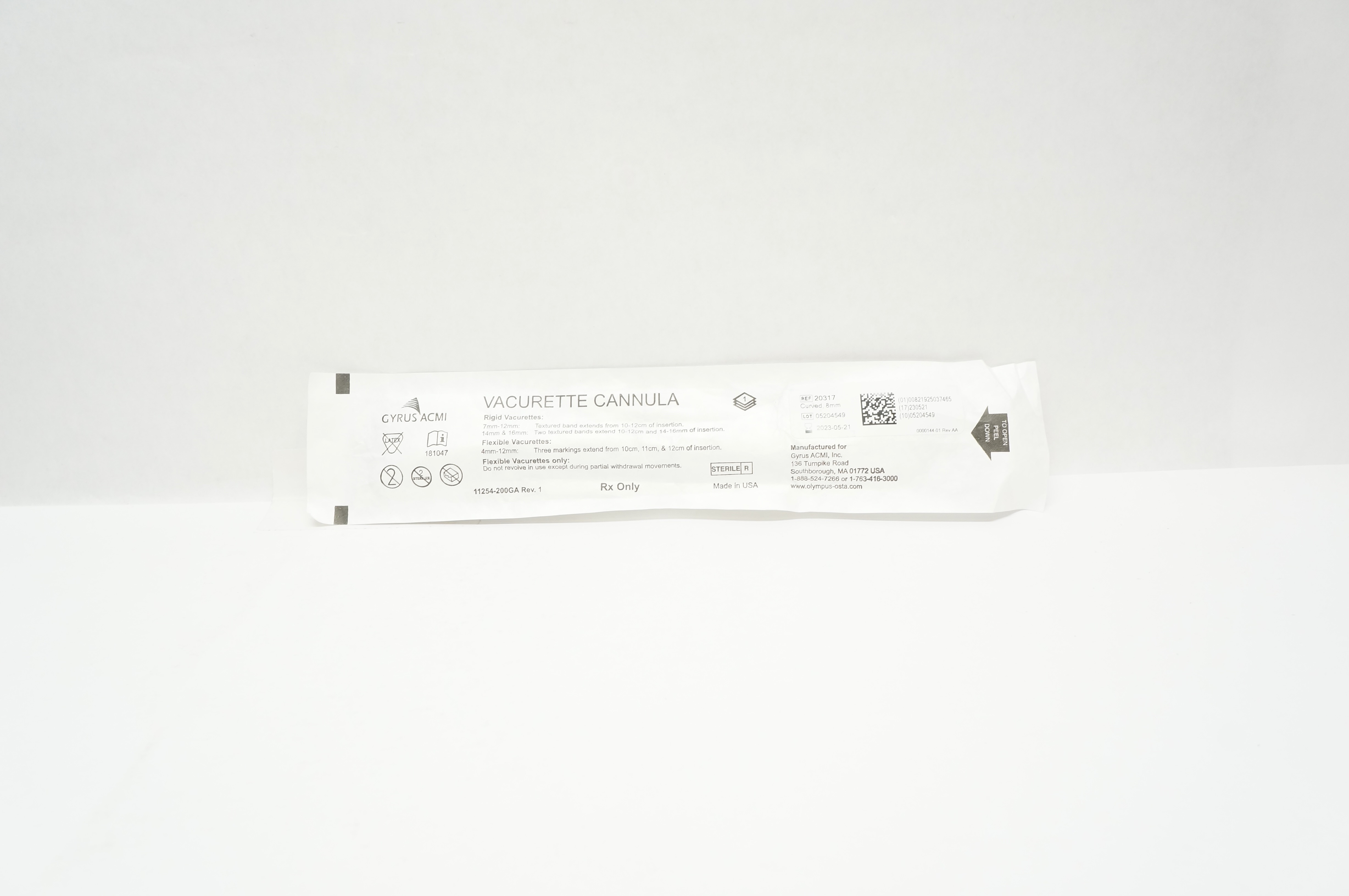 Gyrus ACMI 20317 Vacurette Cannula Curved 8mm (x)