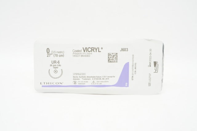 Ethicon J603 0 VICRYL Violet Braided UR-6 26mm 5/8c Taper 27 inch (x)