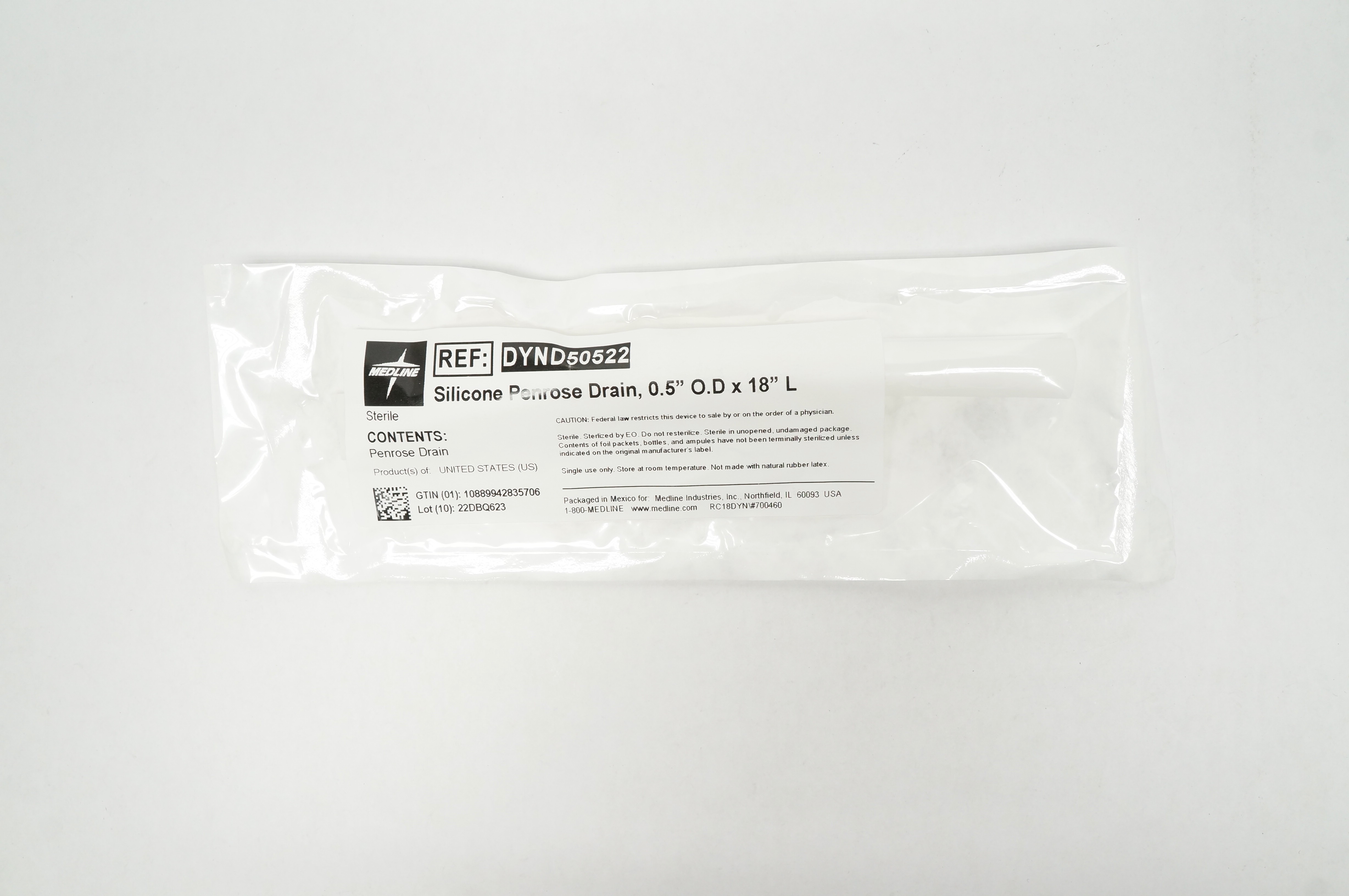 Medline DYND50522 Silicone Penrose Drain, 0.5inch O.D. x 18inch L