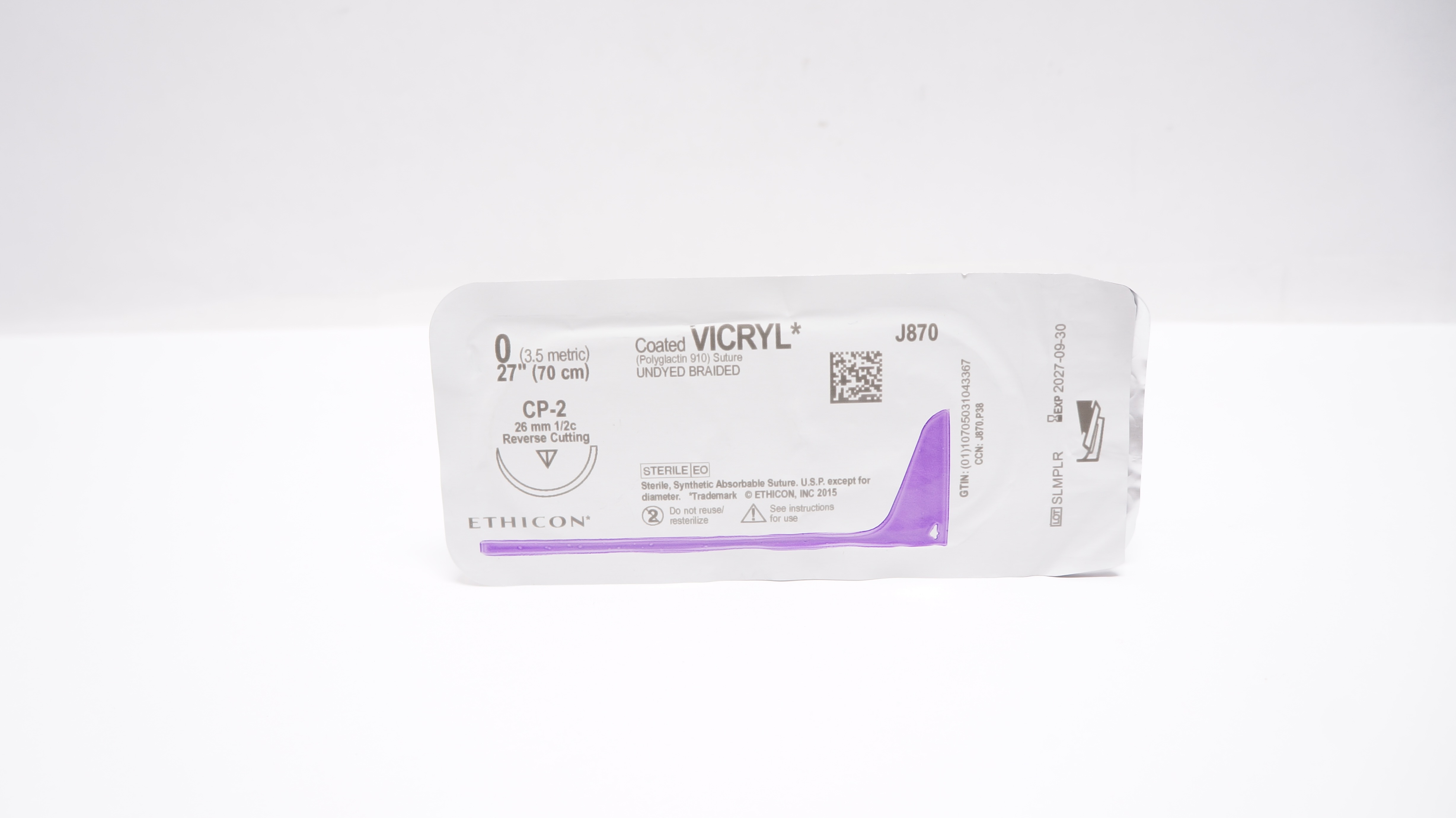 Ethicon J870 0 Coated Vicryl Stre CP-2 26mm 1/2c Reverse Cutting 27inch
