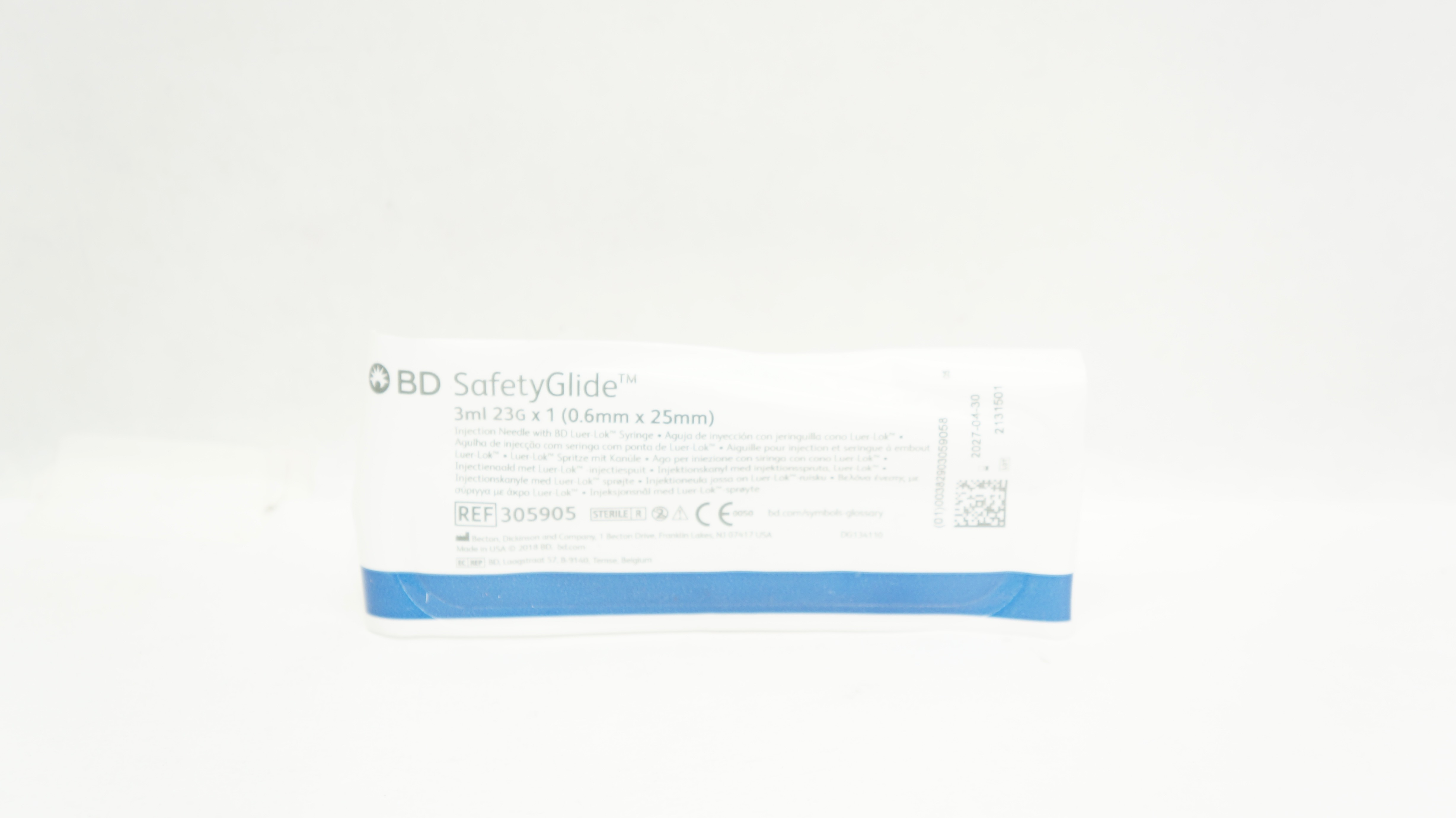 BD 305905 SafetyGlide Injection Ndle w/BD Luer-Lok Syringe 3mL x 23G x 1