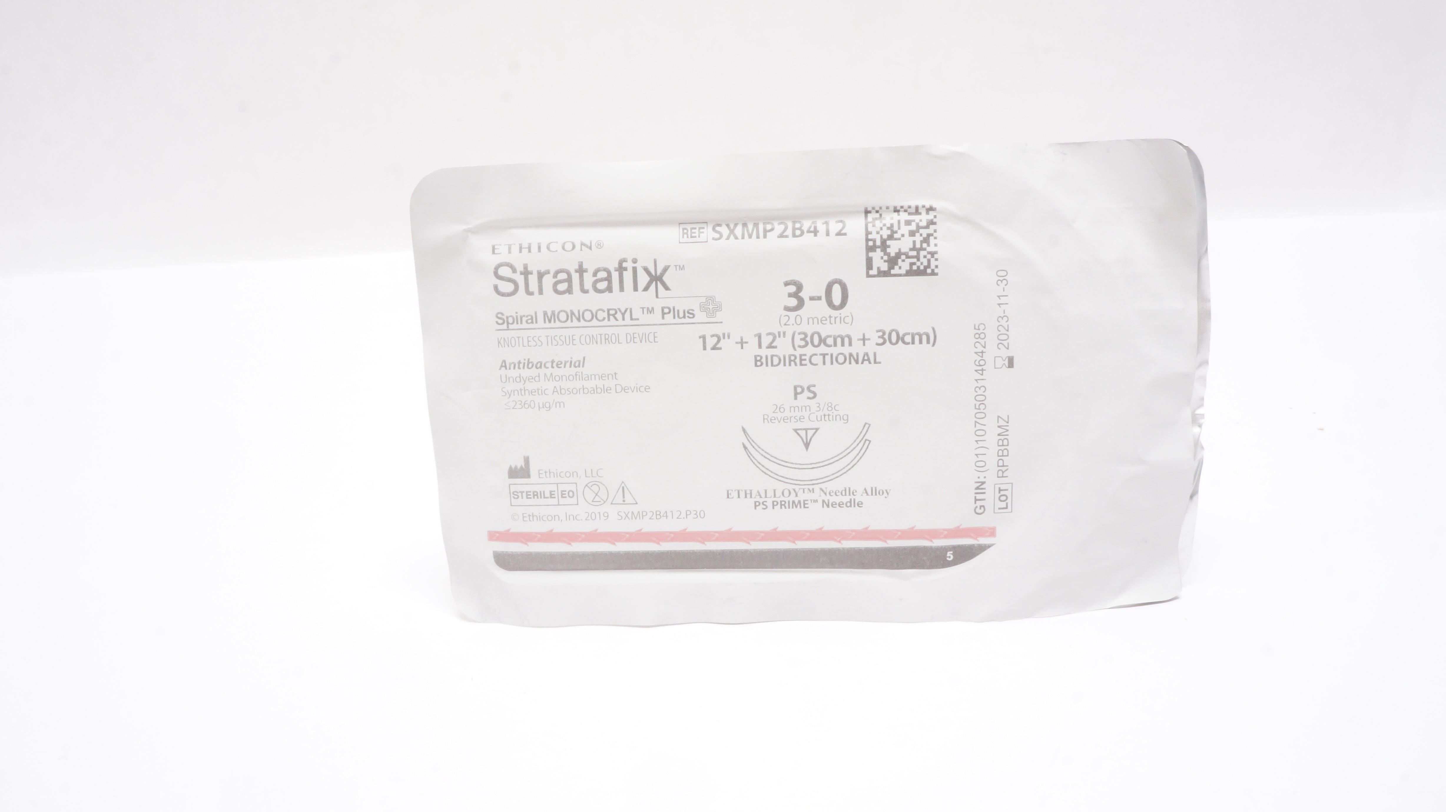 Ethicon SXMP2B412 3-0 STRATAFIX Spiral MONOCRYL Plus 12in PS Double Arm 26mm